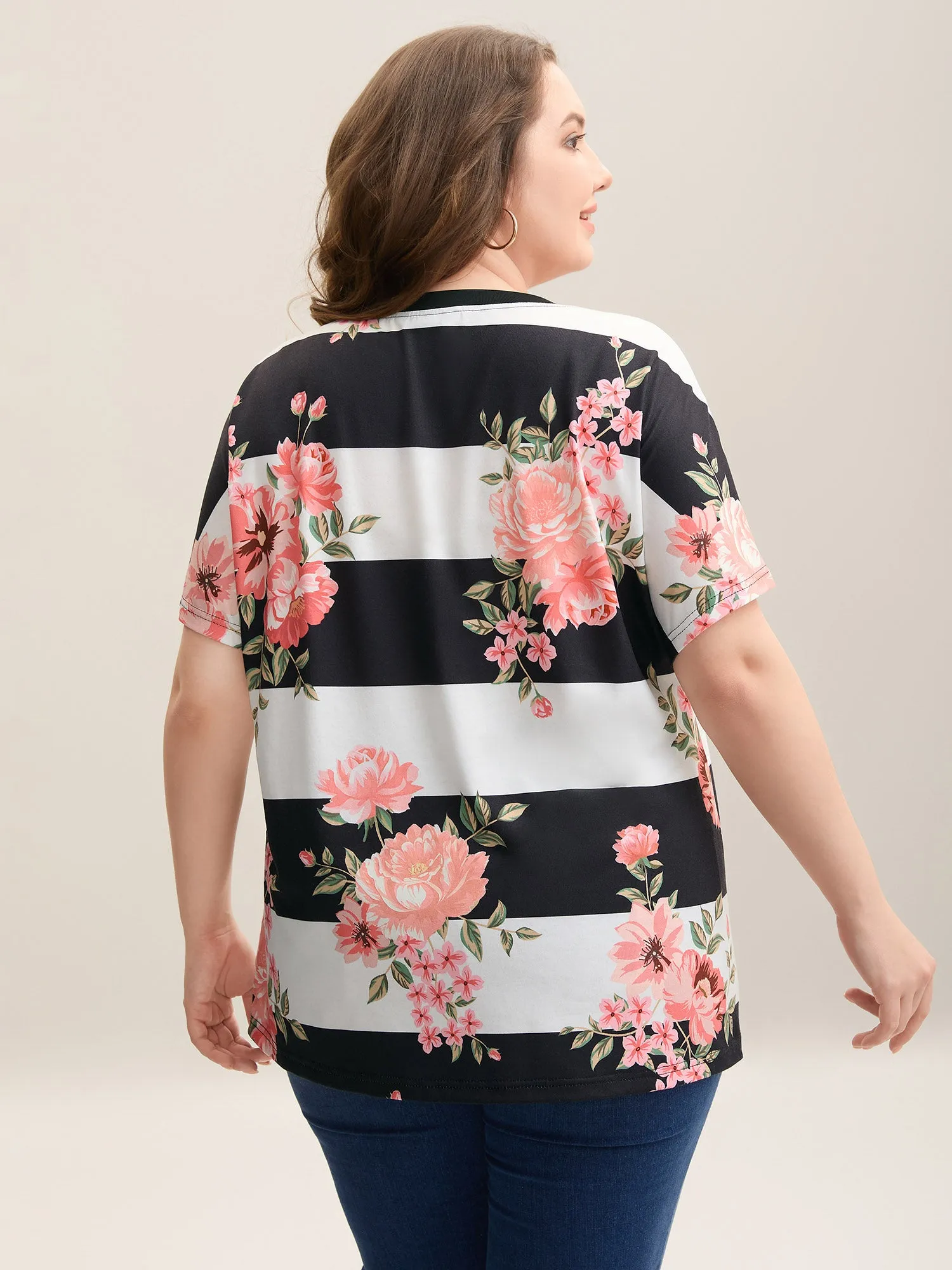 Floral Stripes Print Stretchy T-Shirt sold by Bloomchic product image thumbnail 3