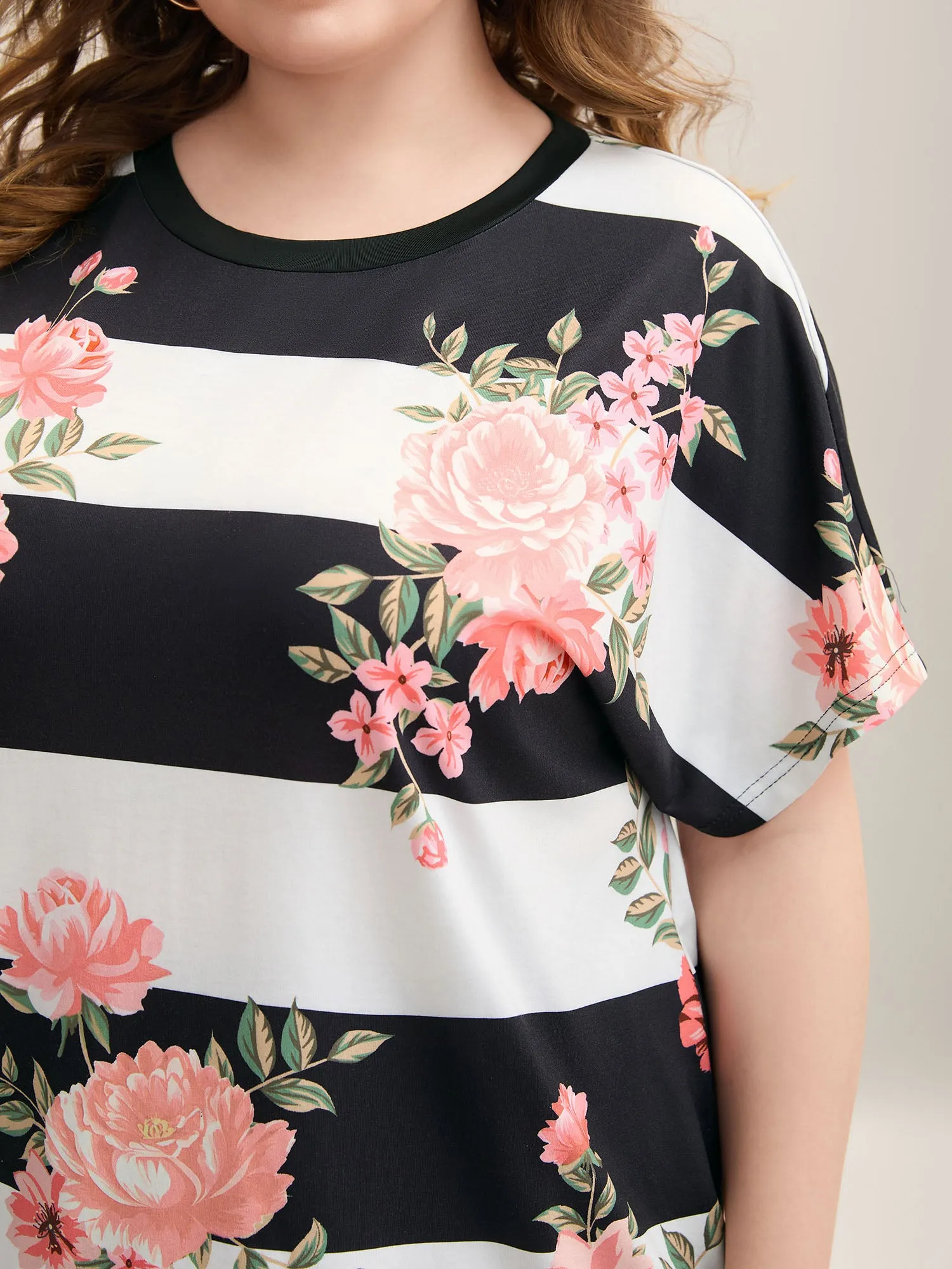 Floral Stripes Print Stretchy T-Shirt sold by Bloomchic product image thumbnail 2