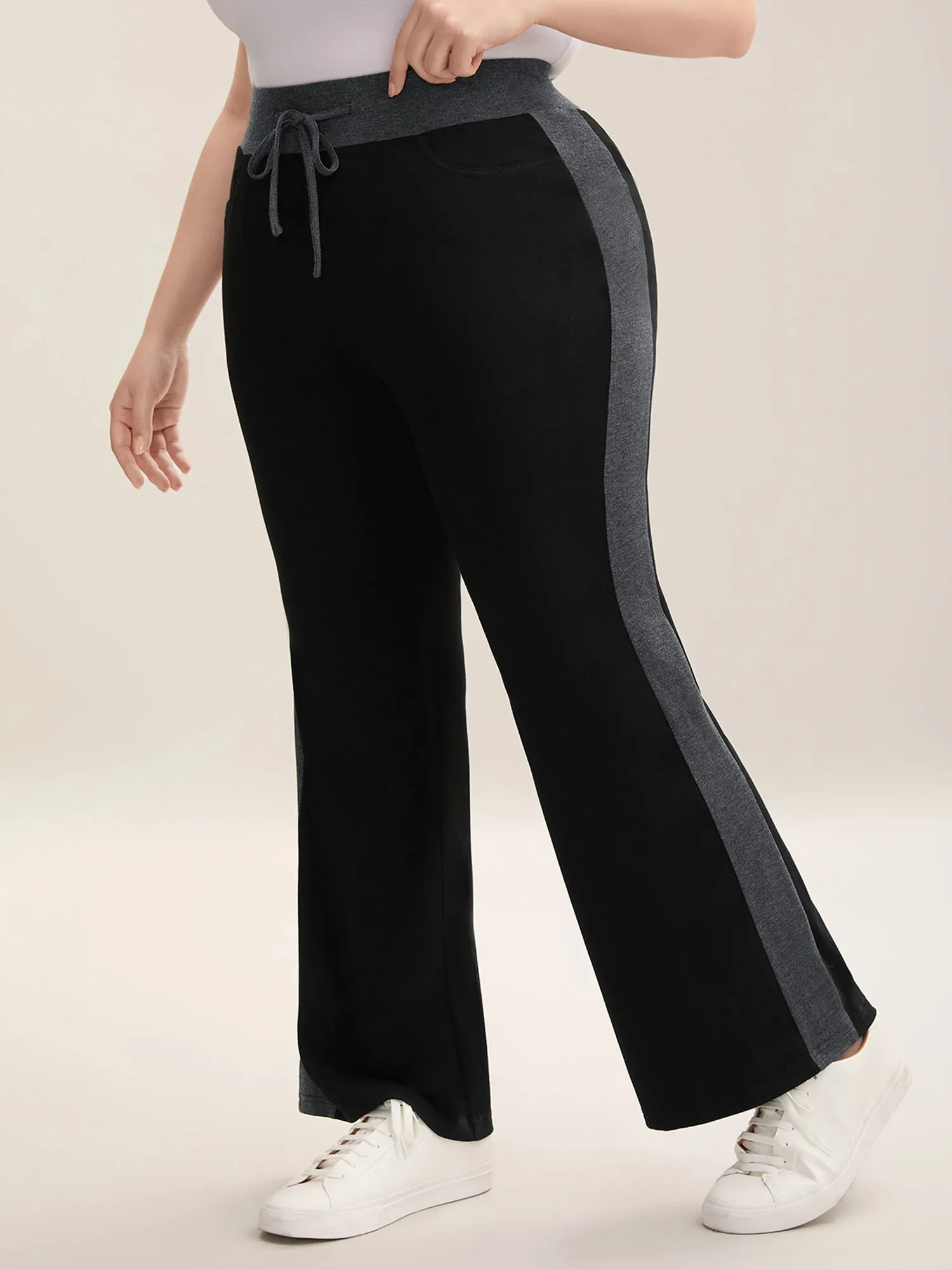 Heathered Color Block Drawstring Bootcut Pants sold by Bloomchic product image thumbnail 3