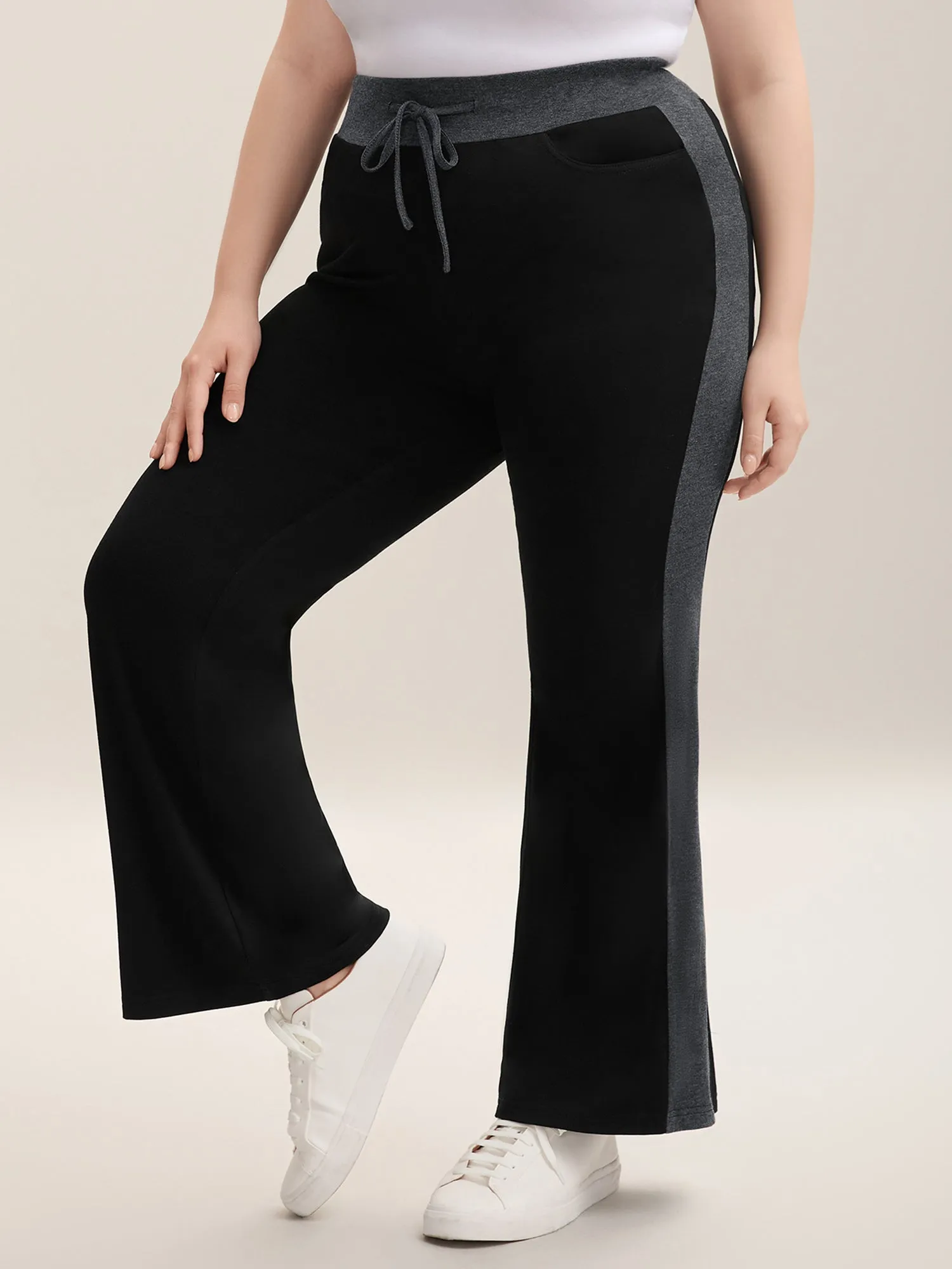 Heathered Color Block Drawstring Bootcut Pants sold by Bloomchic