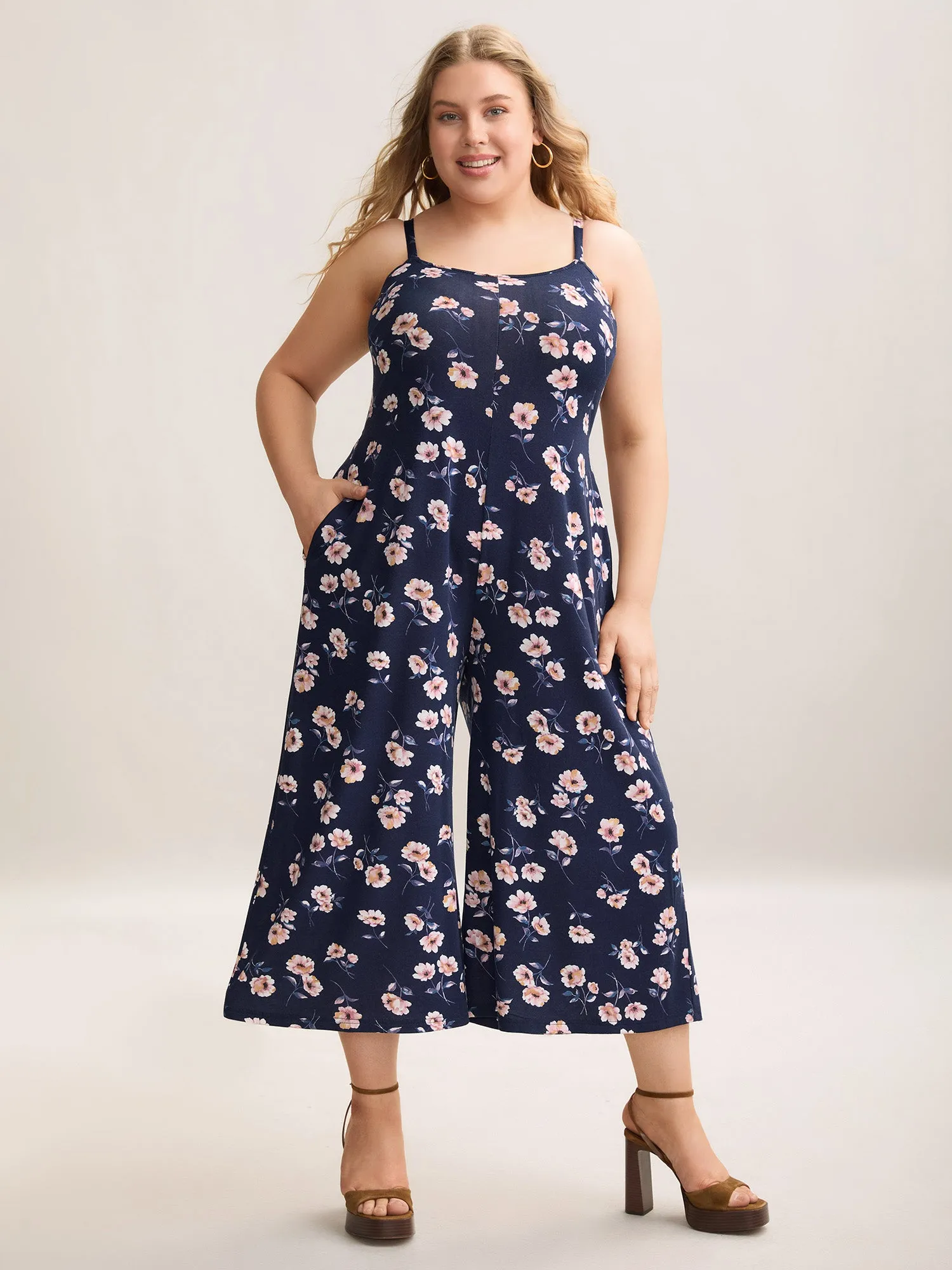 Floral Print Adjustable Stretchy Pockets Jumpsuit sold by Bloomchic