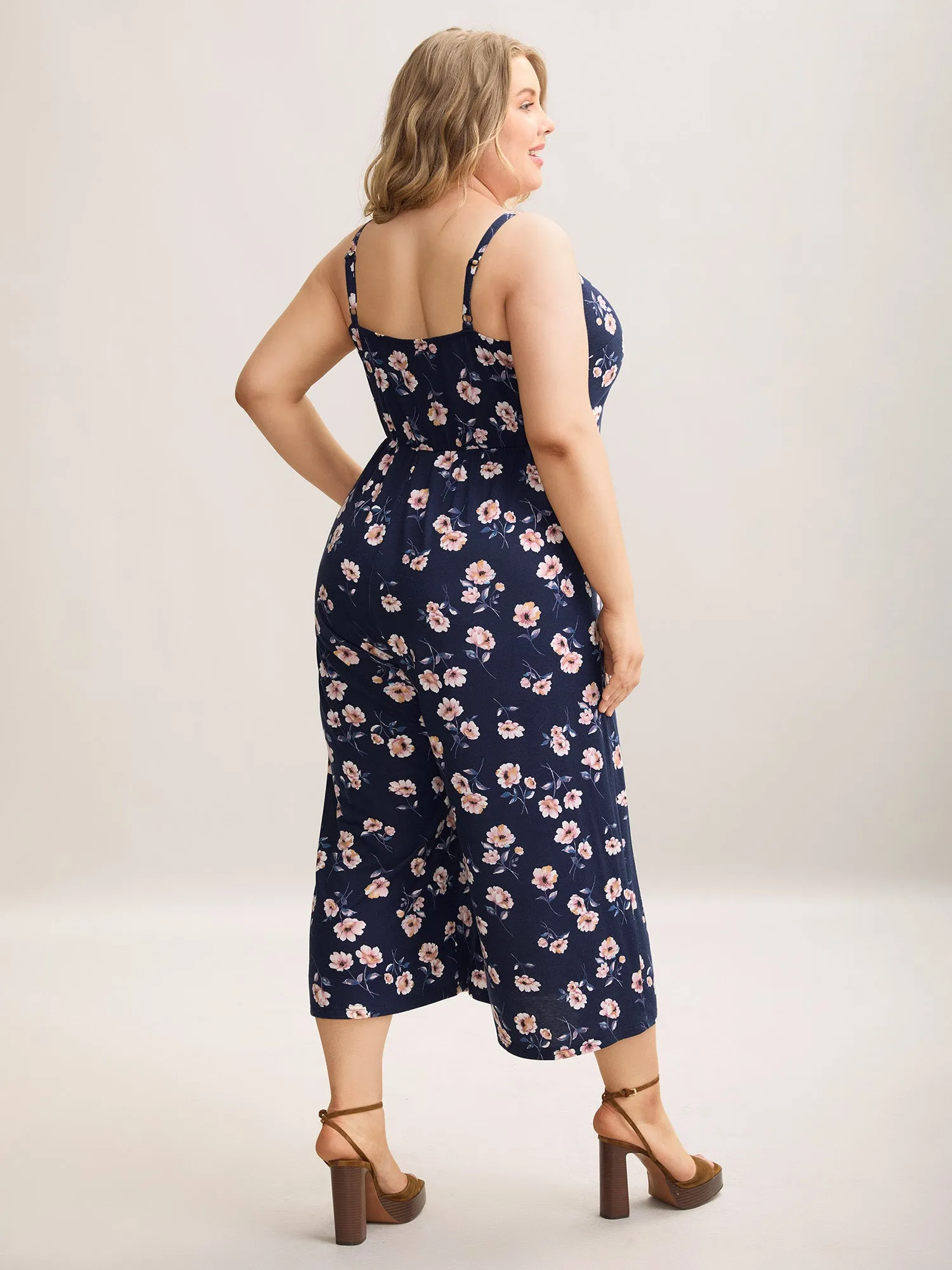 Floral Print Adjustable Stretchy Pockets Jumpsuit sold by Bloomchic product image thumbnail 4