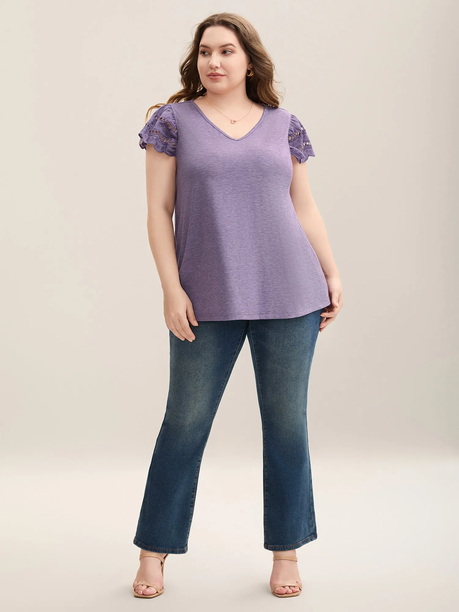 Cut-Out Sleeve Stretchy Spliced Plain Top sold by Bloomchic product image thumbnail 3