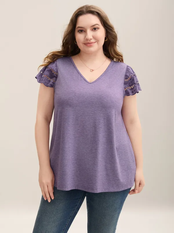 Cut-Out Sleeve Stretchy Spliced Plain Top sold by Bloomchic