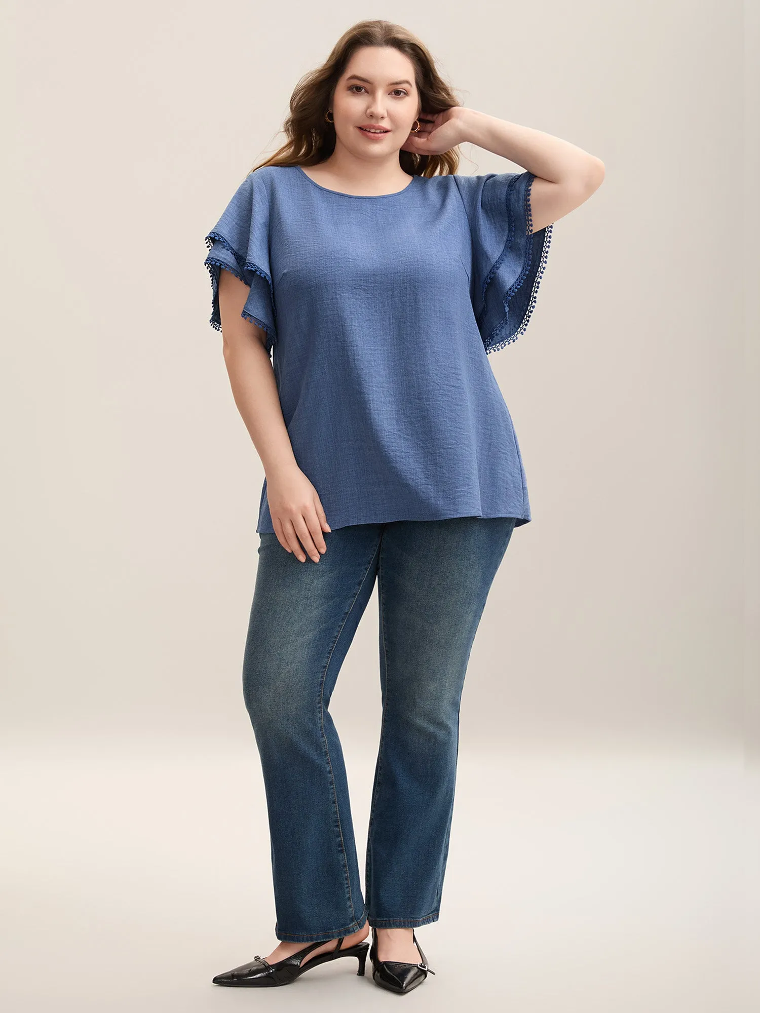 Textured Layered Ruffle Sleeve Lace Blouse sold by Bloomchic product image thumbnail 3