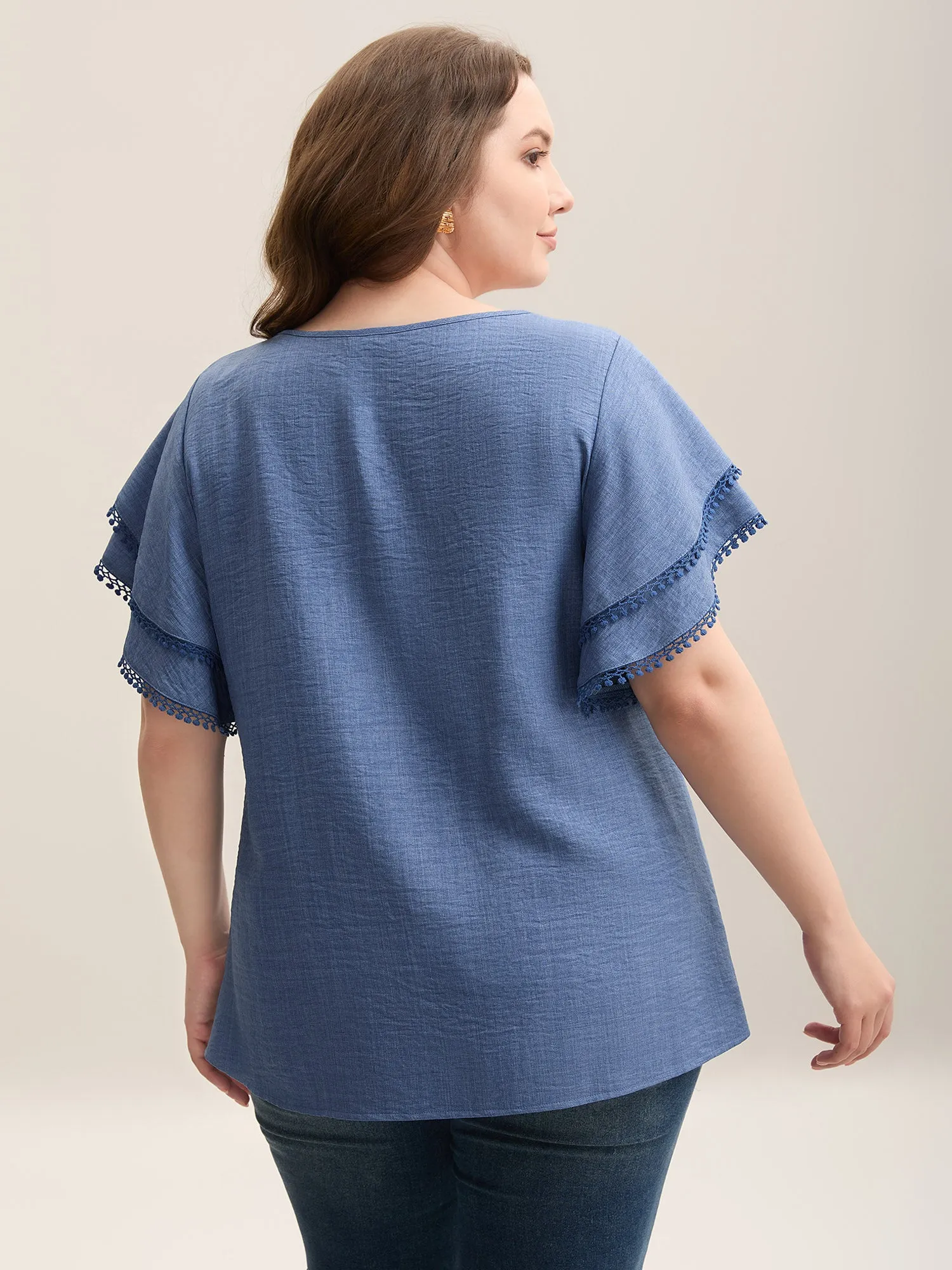 Textured Layered Ruffle Sleeve Lace Blouse sold by Bloomchic product image thumbnail 4