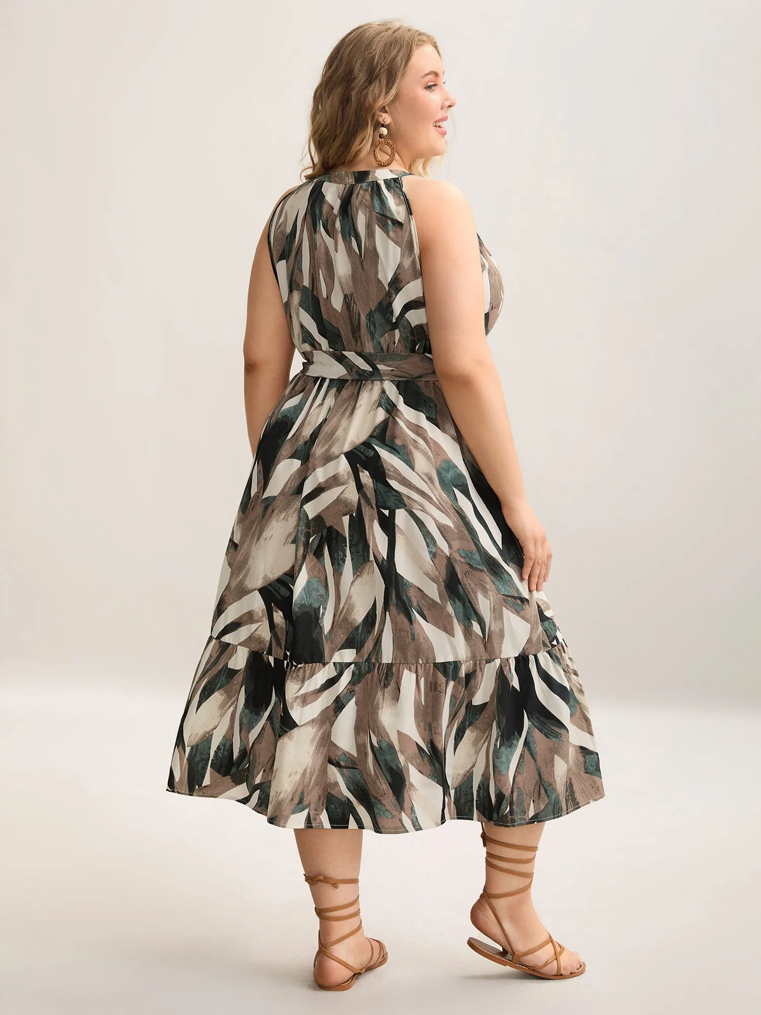 Leaf Print Halter Neck Tiered Midi Dress sold by Bloomchic product image thumbnail 4