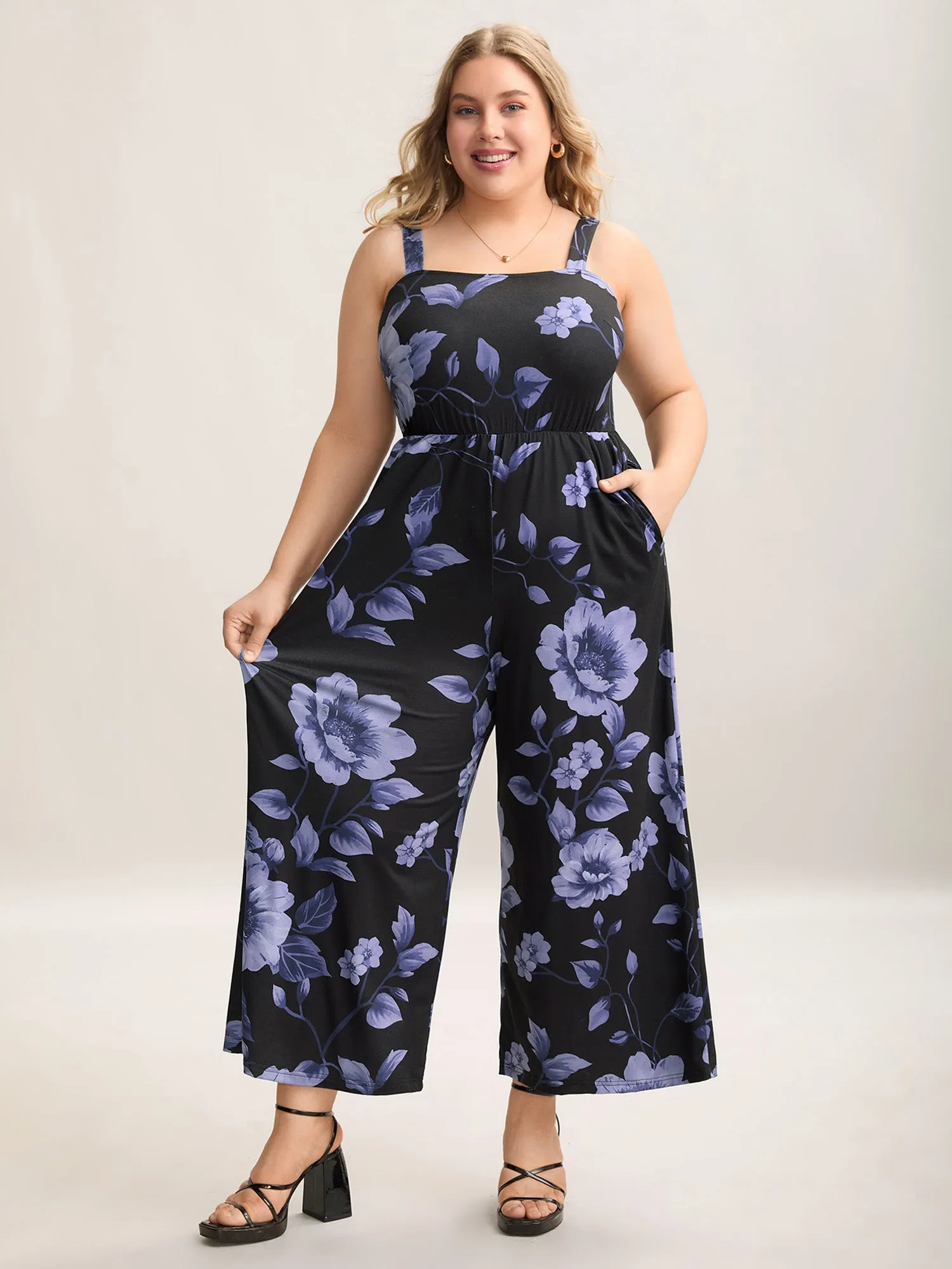 Floral Print Stretchy Adjustable Straps Jumpsuit sold by Bloomchic product image thumbnail 3
