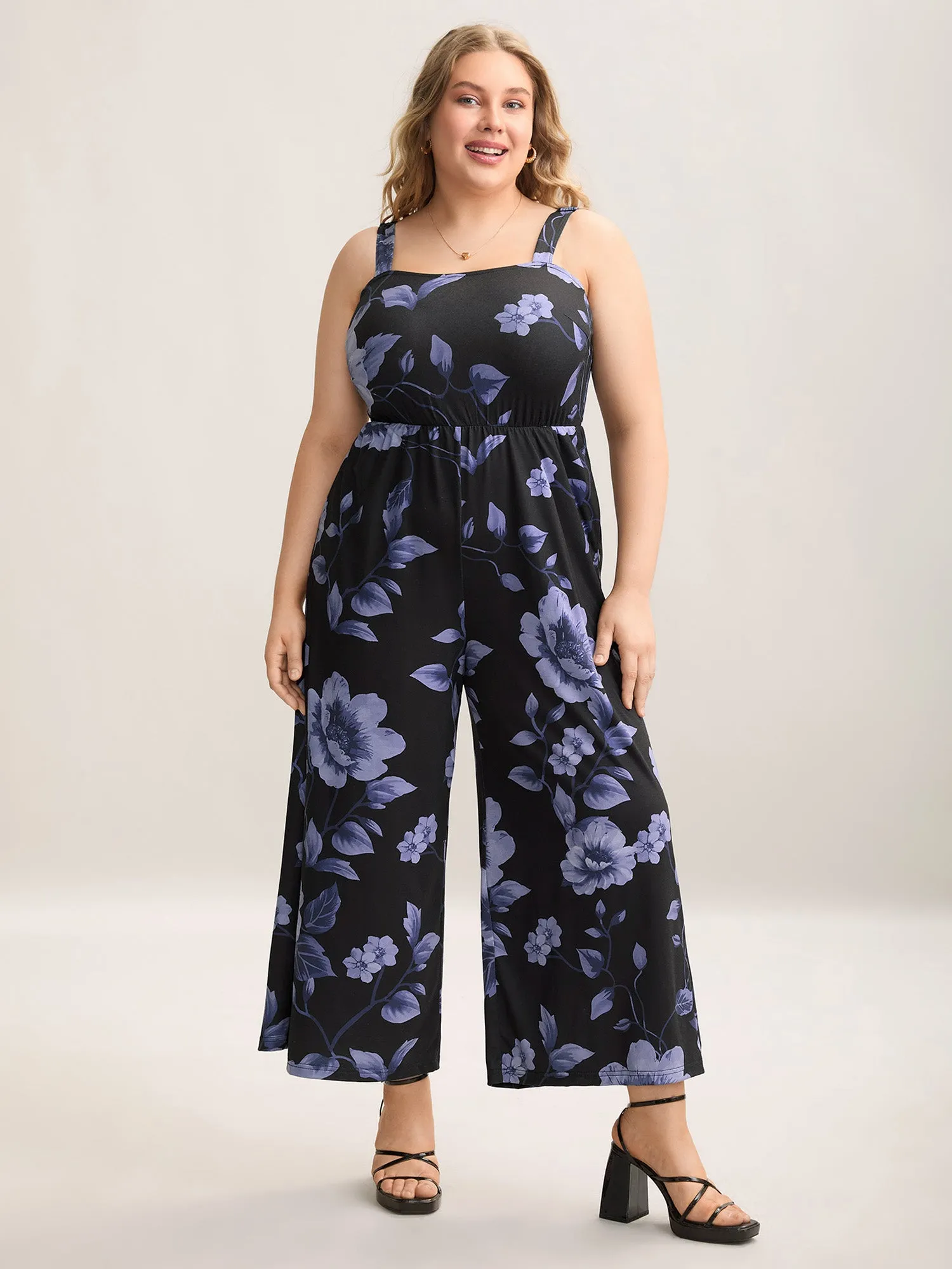 Floral Print Stretchy Adjustable Straps Jumpsuit sold by Bloomchic