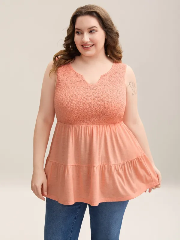 Shirred Bodice Spliced Tiered Sleeveless Top sold by Bloomchic
