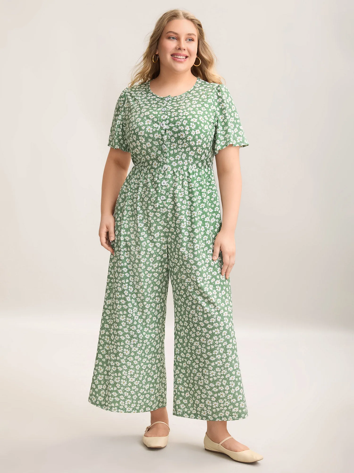 Floral Print Pockets Wide-Leg Jumpsuit sold by Bloomchic product image thumbnail 3