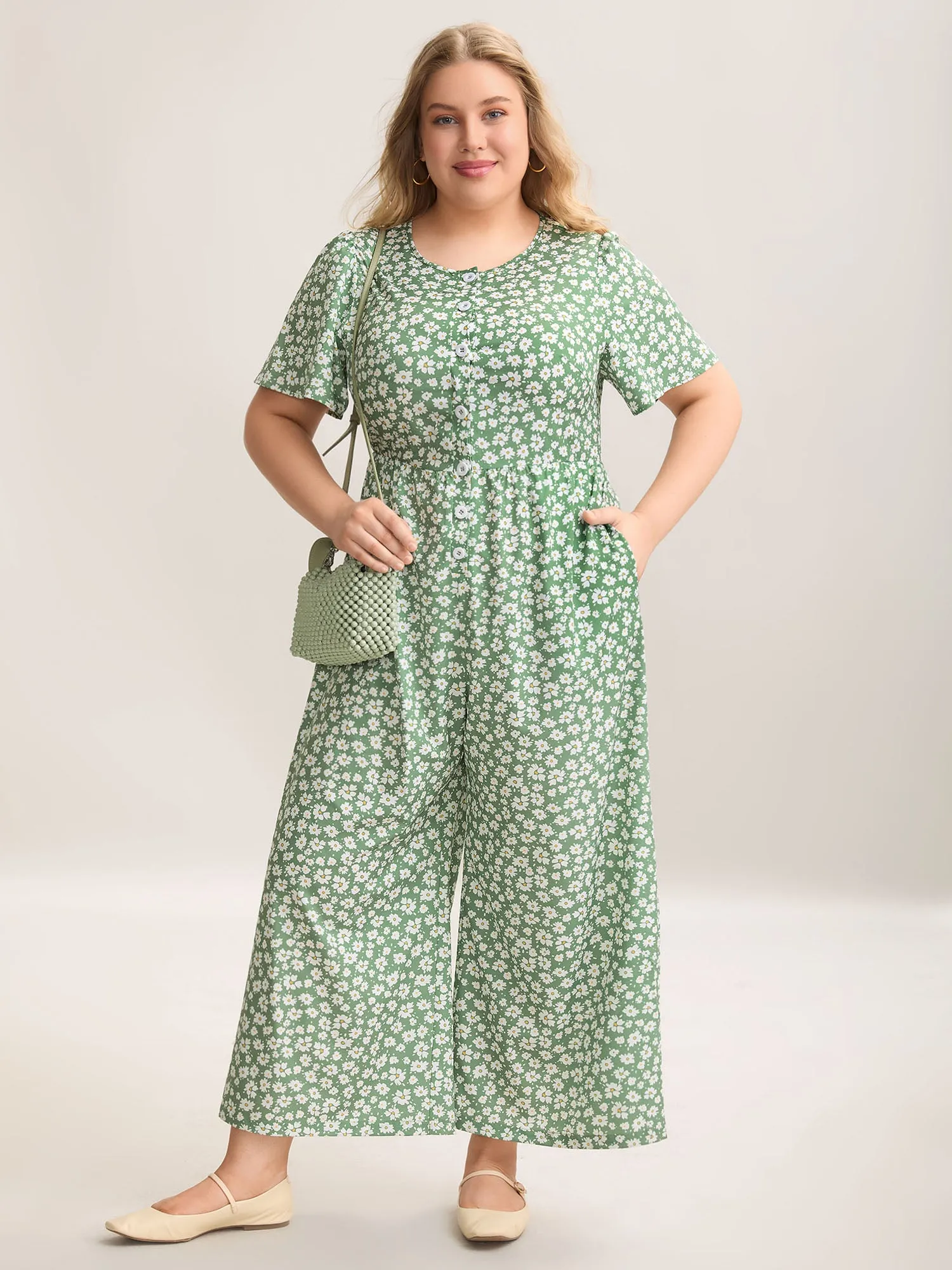 Floral Print Pockets Wide-Leg Jumpsuit sold by Bloomchic