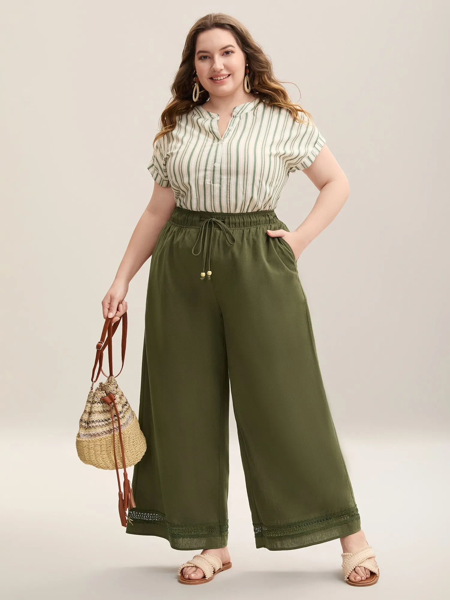 Drawstring Lace Detail Wide-Leg Pants sold by Bloomchic product image thumbnail 3