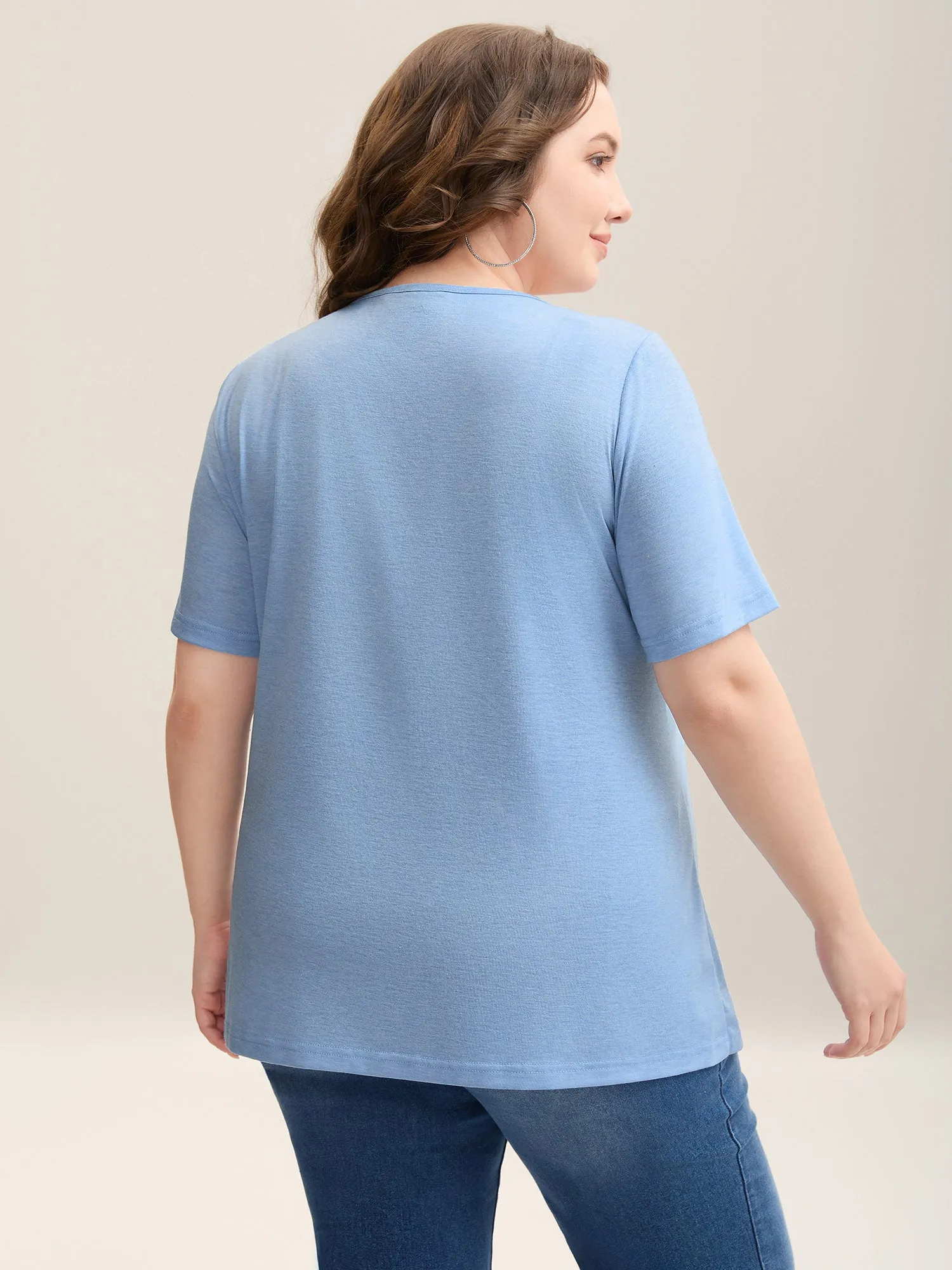 Lace Stretchy Heathered Solid Knit Top sold by Bloomchic product image thumbnail 3