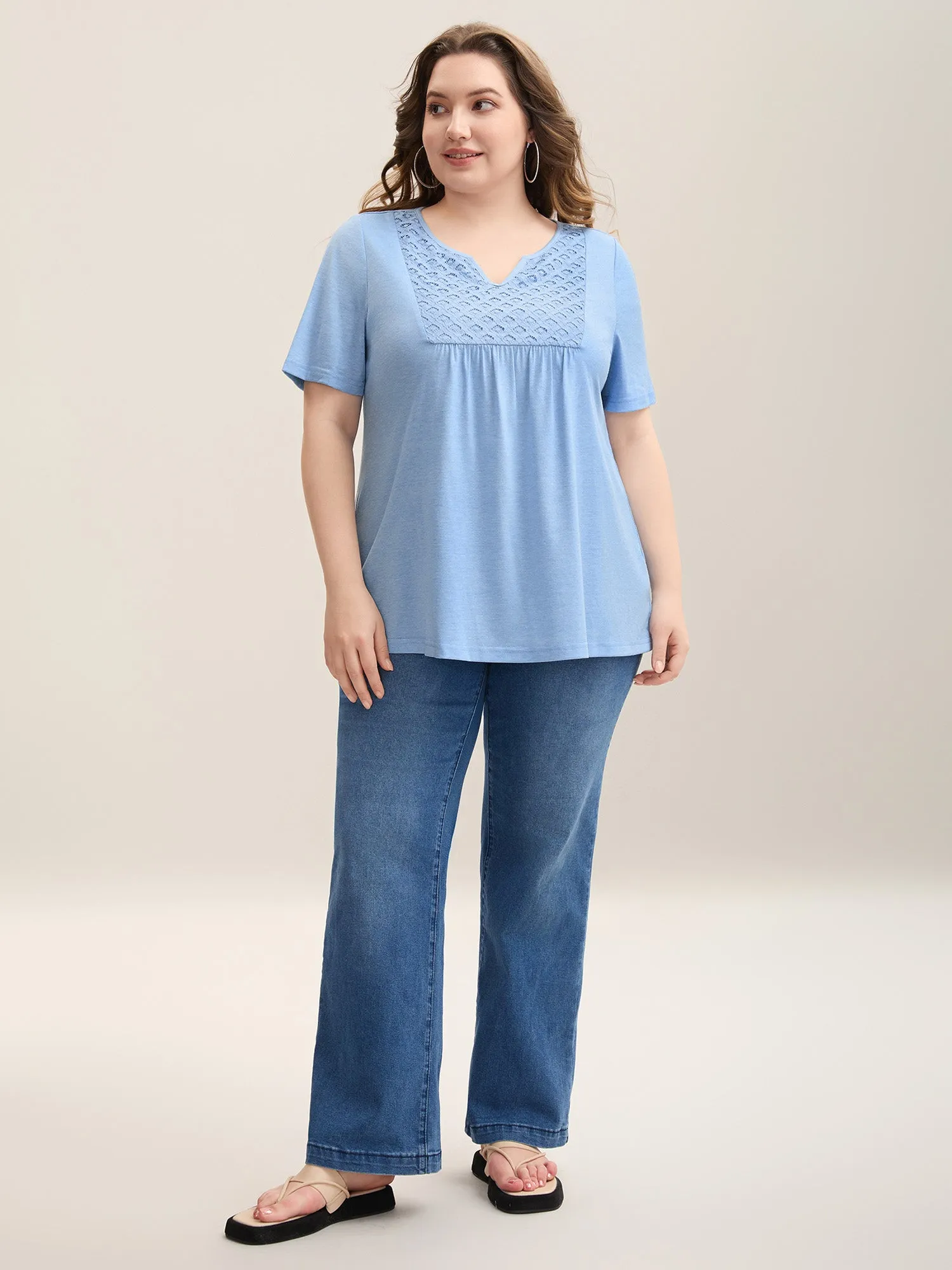 Lace Stretchy Heathered Solid Knit Top sold by Bloomchic product image thumbnail 4