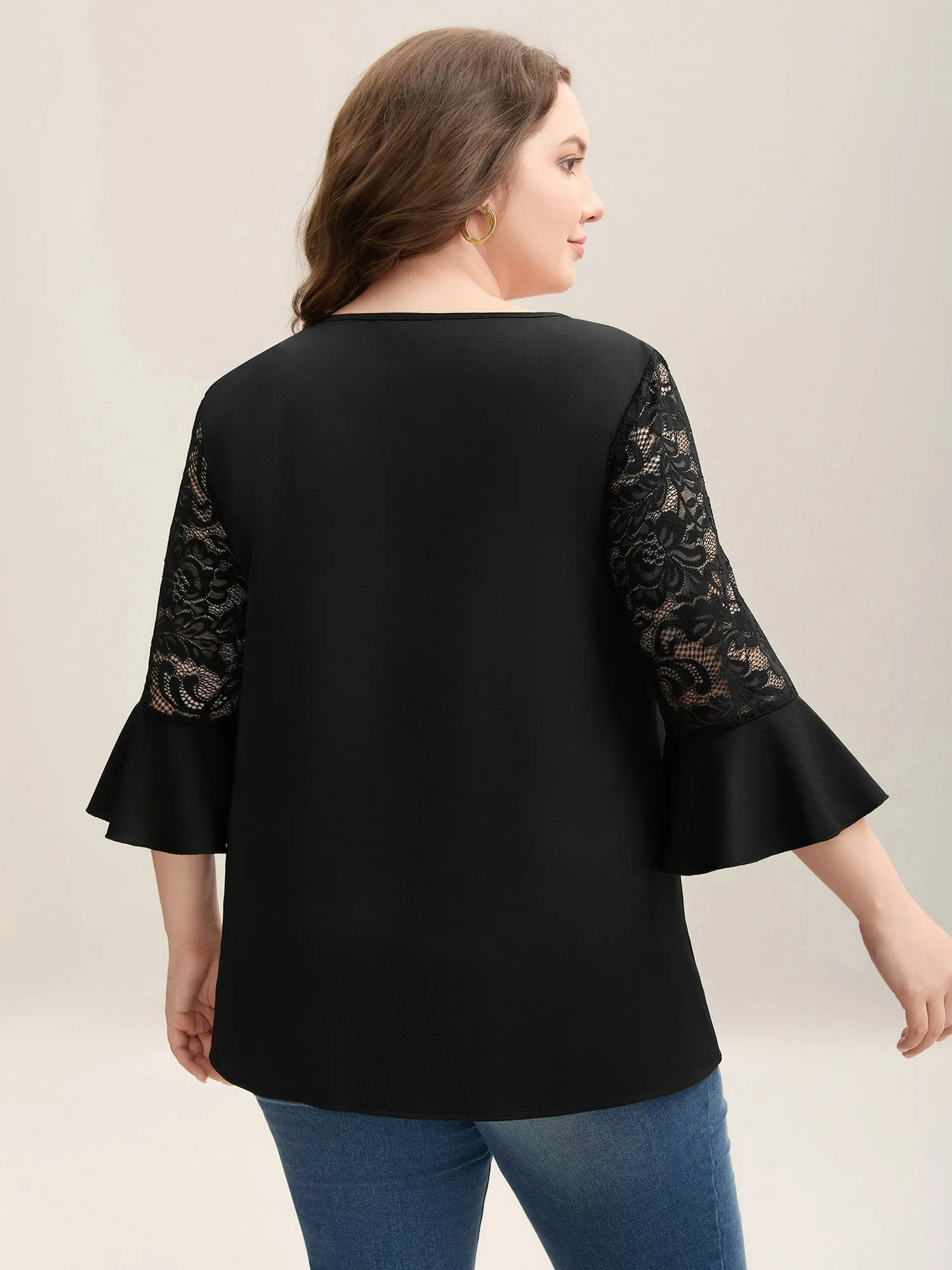 Lace Sleeve Neck Tie Flared Blouse sold by Bloomchic product image thumbnail 4