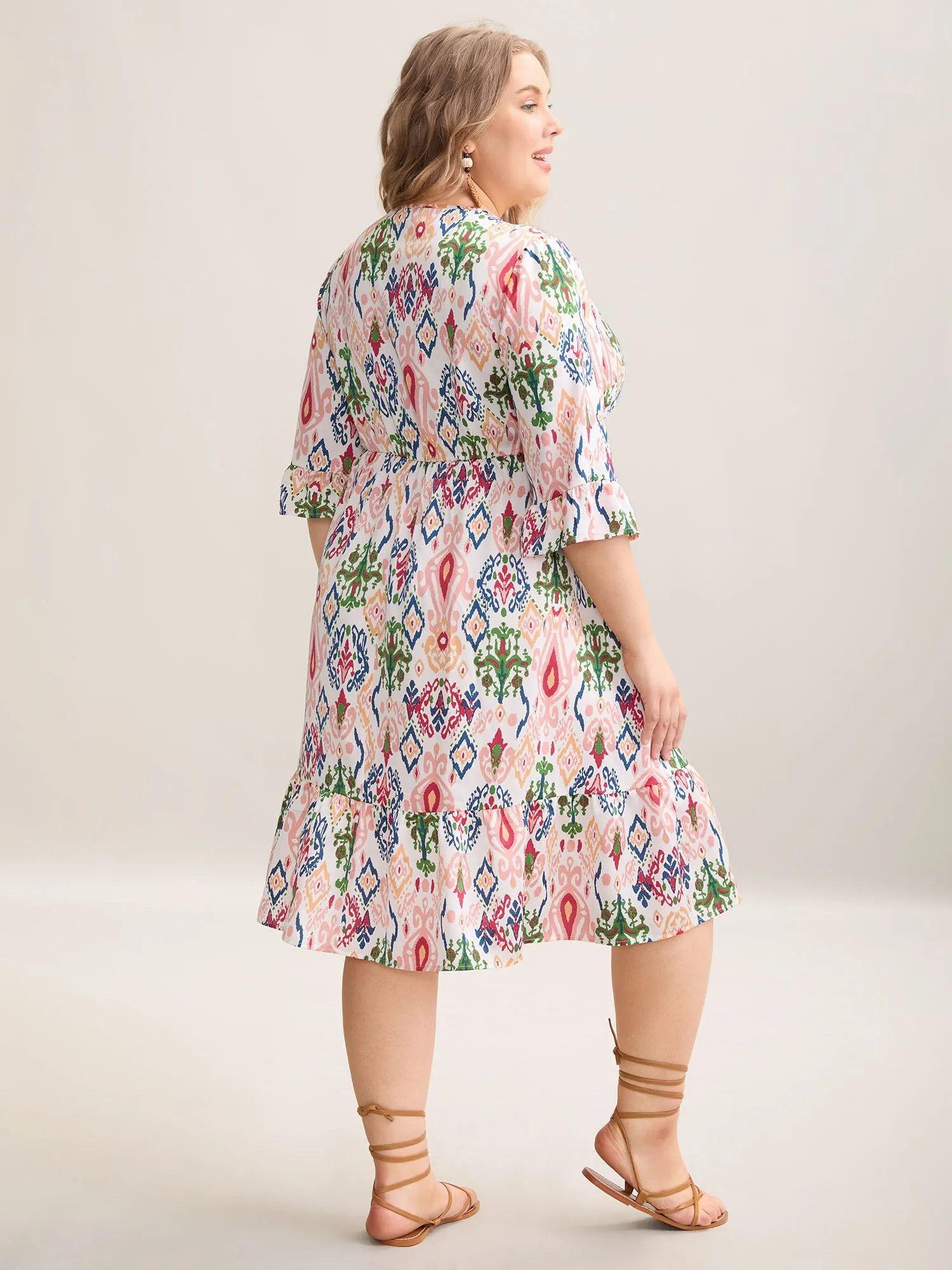 Geometric Color Block Split Neck Midi Dress sold by Bloomchic product image thumbnail 4