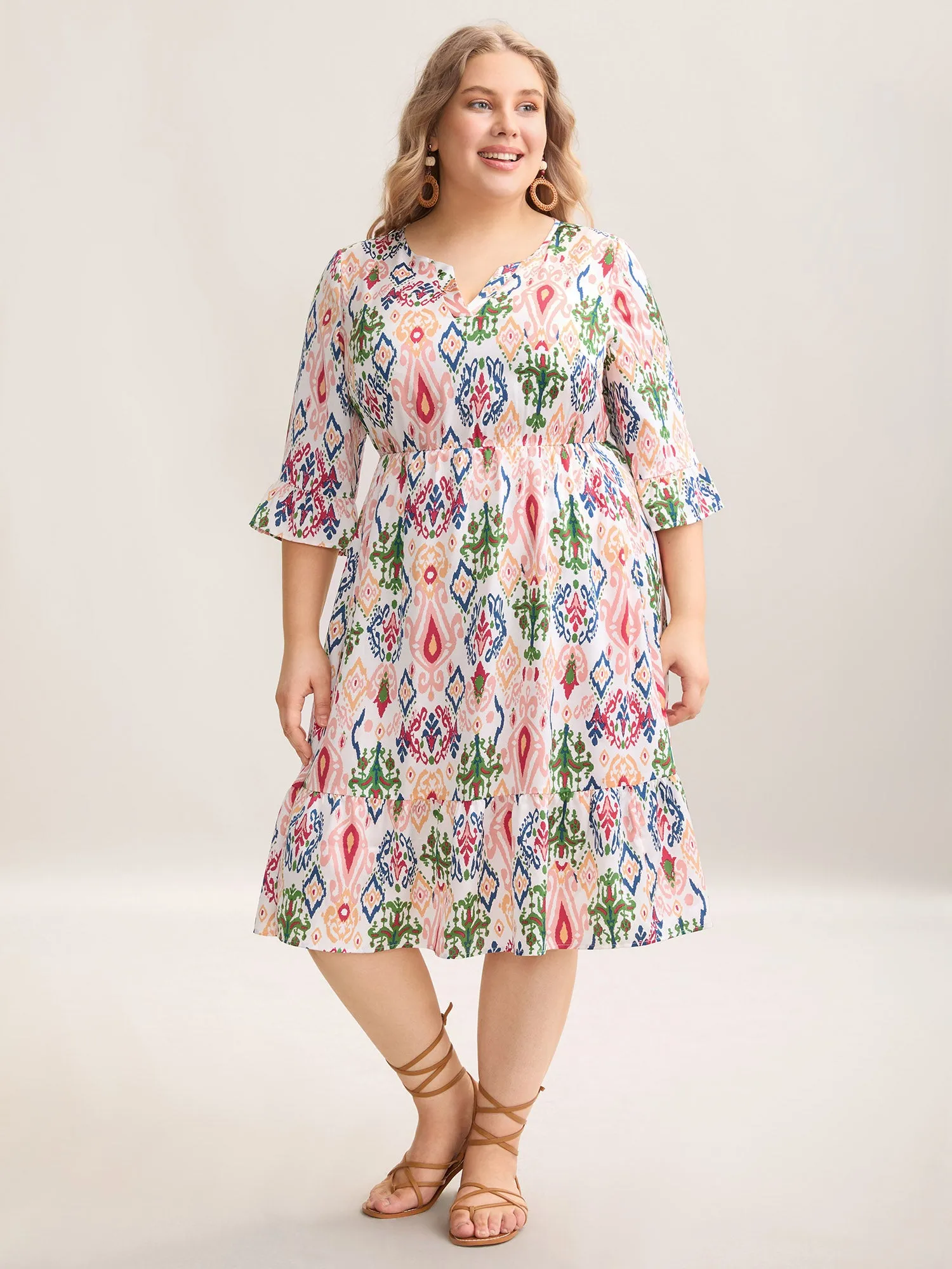 Geometric Color Block Split Neck Midi Dress sold by Bloomchic product image thumbnail 3