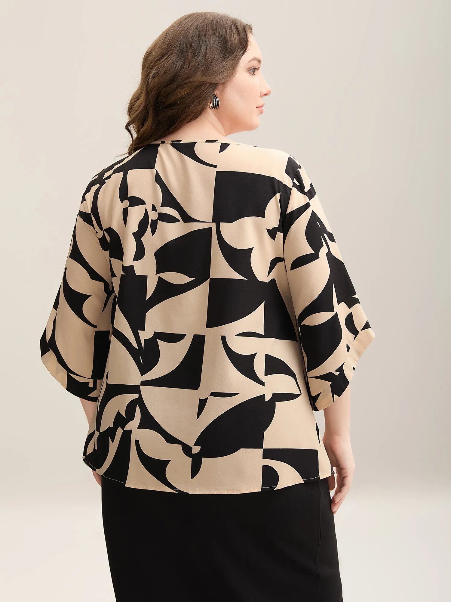 Geometric Pattern Tab Sleeve Flowy Blouse sold by Bloomchic product image thumbnail 4