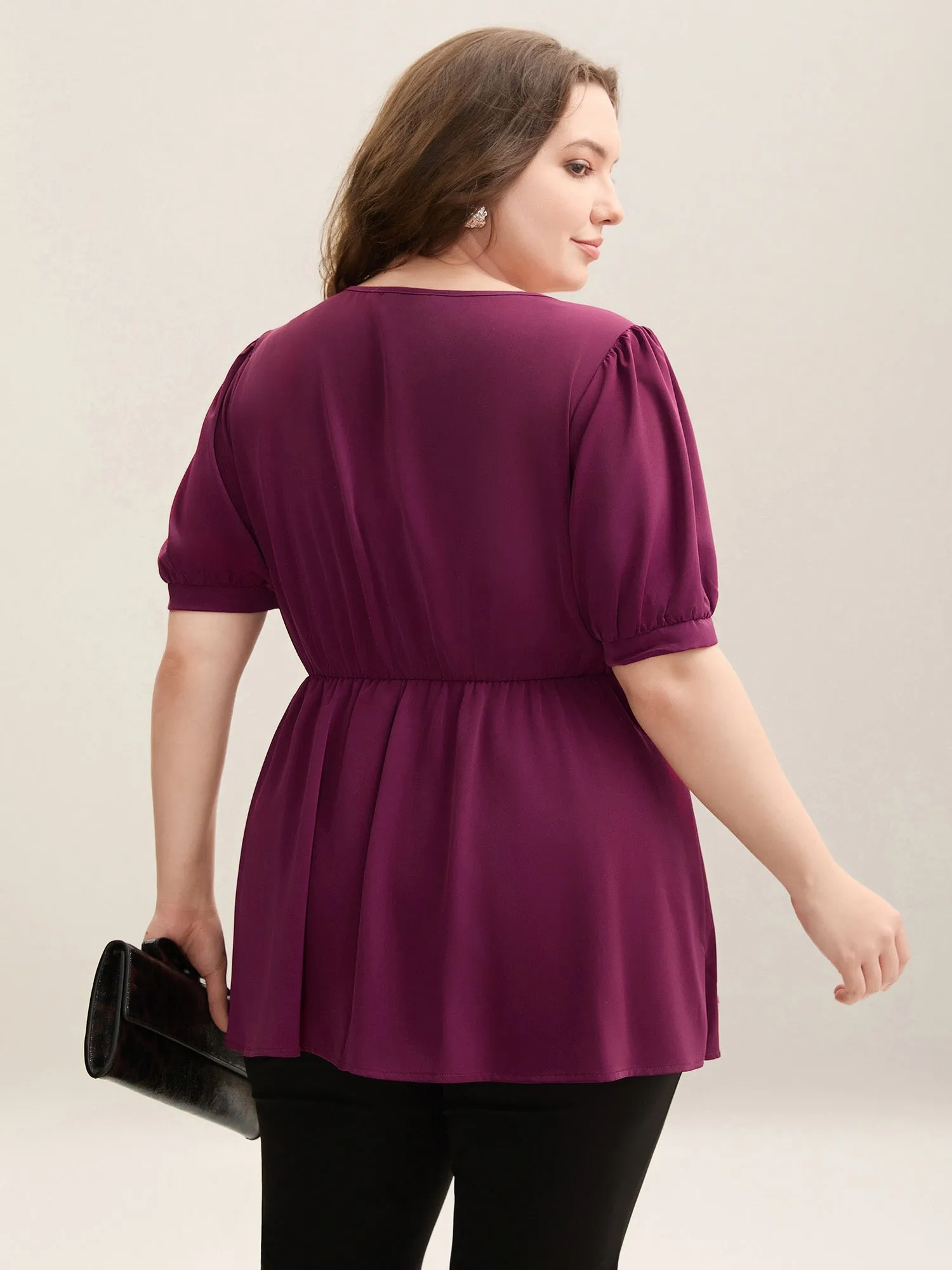 Button Detail Waist-Cinched A Line Blouse sold by Bloomchic product image thumbnail 4