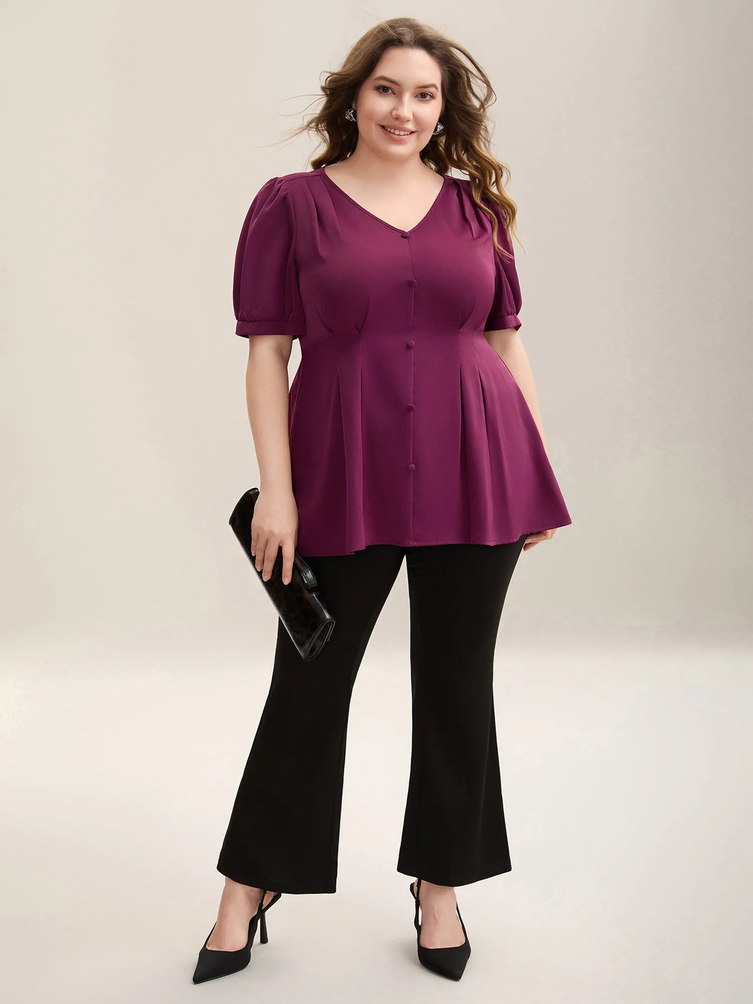 Button Detail Waist-Cinched A Line Blouse sold by Bloomchic product image thumbnail 3