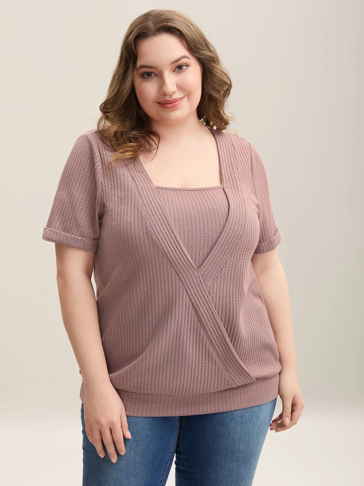 2-in-1 Wrap Textured Solid T-Shirt sold by Bloomchic