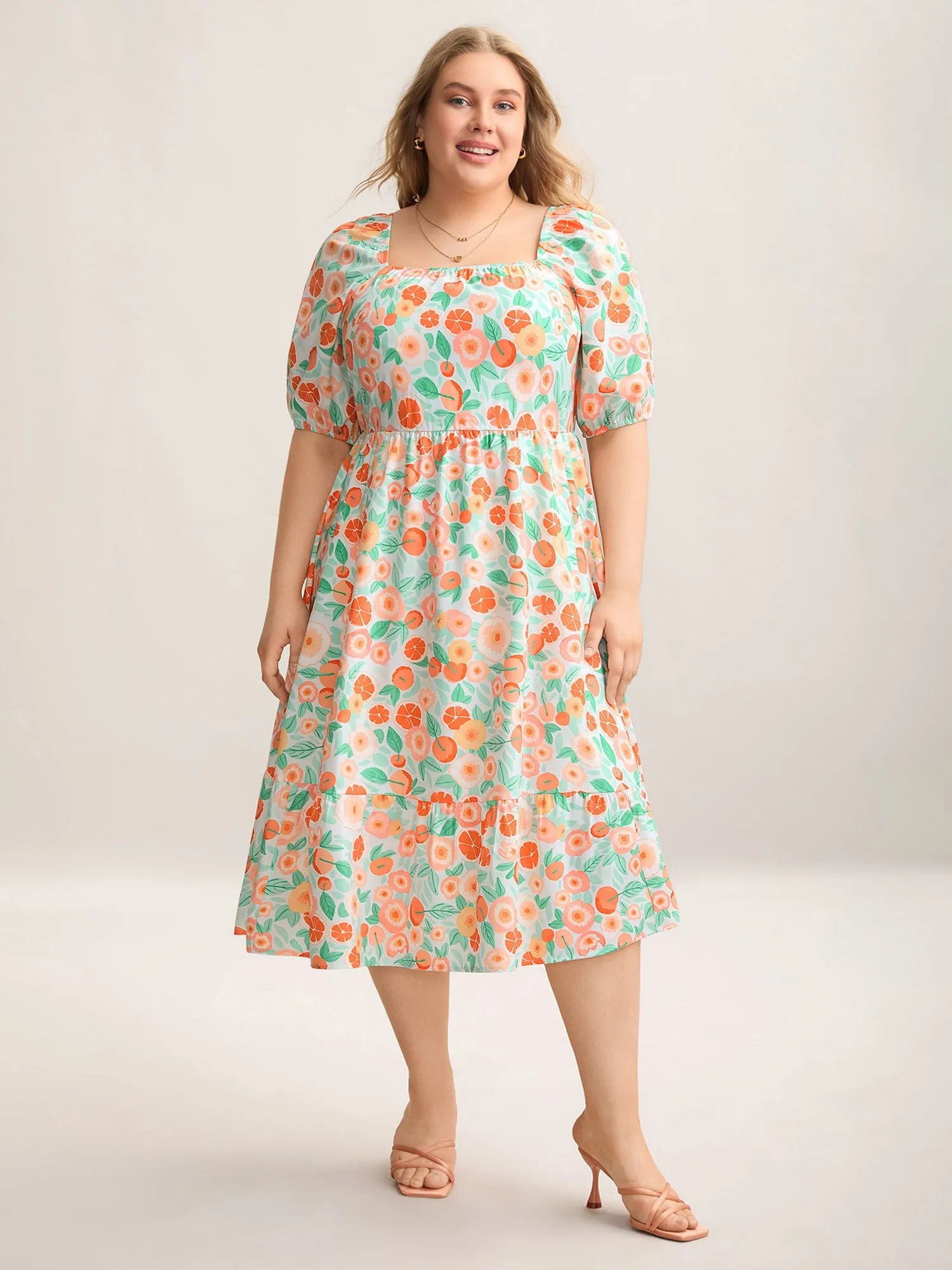 Fruity Print Square Neck Puff Sleeve Dress sold by Bloomchic product image thumbnail 3