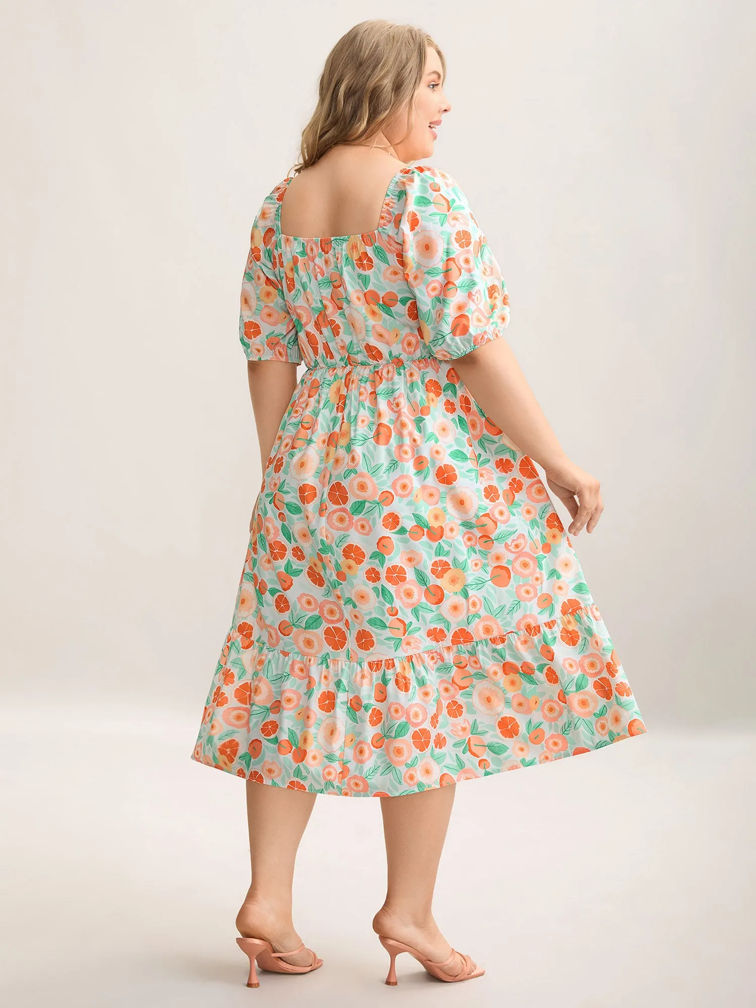 Fruity Print Square Neck Puff Sleeve Dress sold by Bloomchic product image thumbnail 4