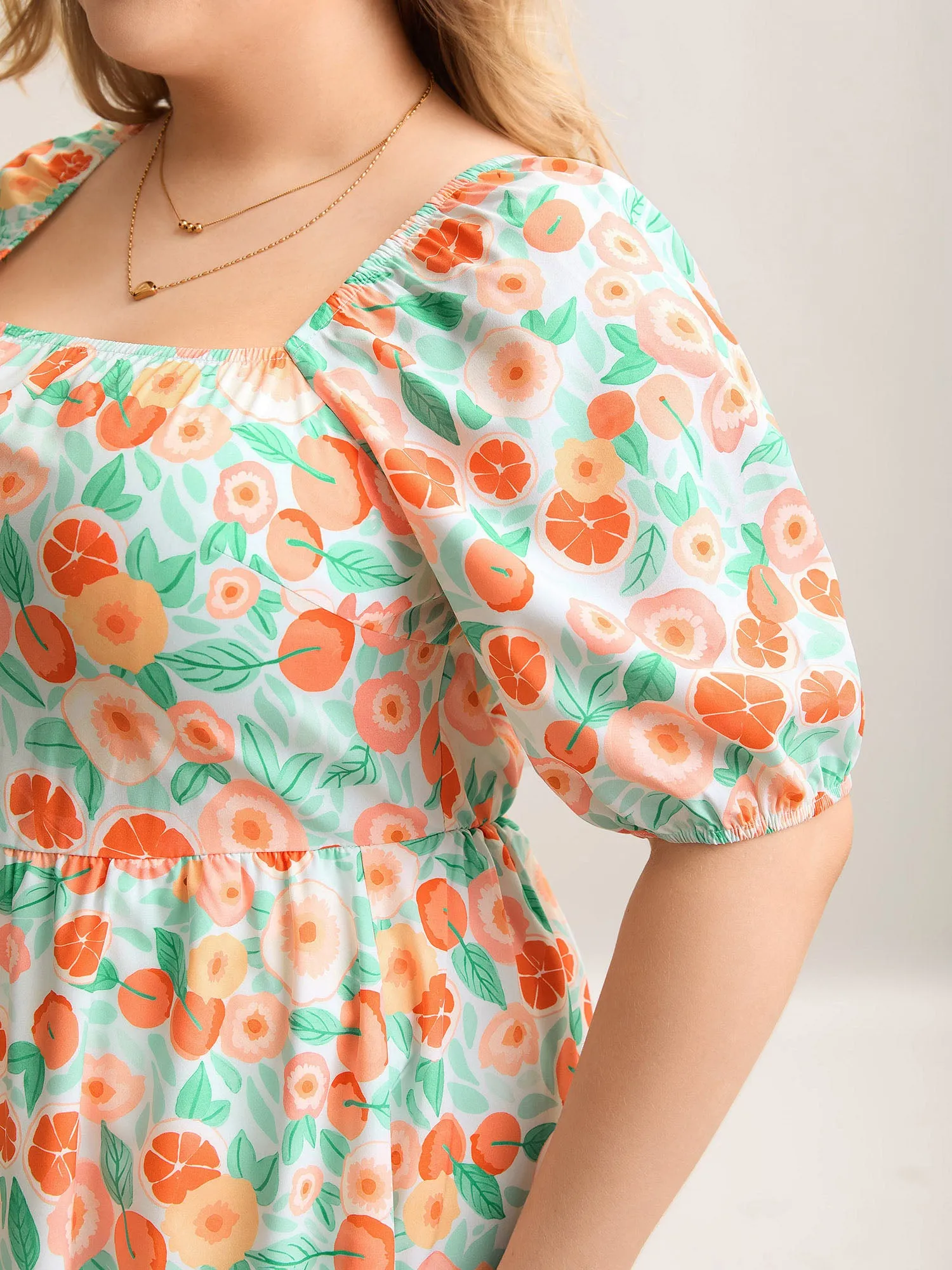 Fruity Print Square Neck Puff Sleeve Dress sold by Bloomchic product image thumbnail 2