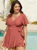 Side Tie Ruffled Tiered Swim Dress sold by Bloomchic