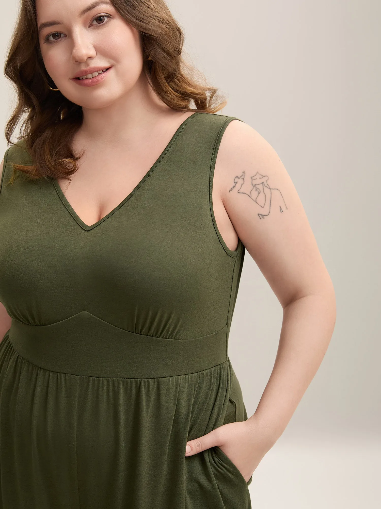 Stretchy Knit Pockets Cross Back Jumpsuit sold by Bloomchic product image thumbnail 3