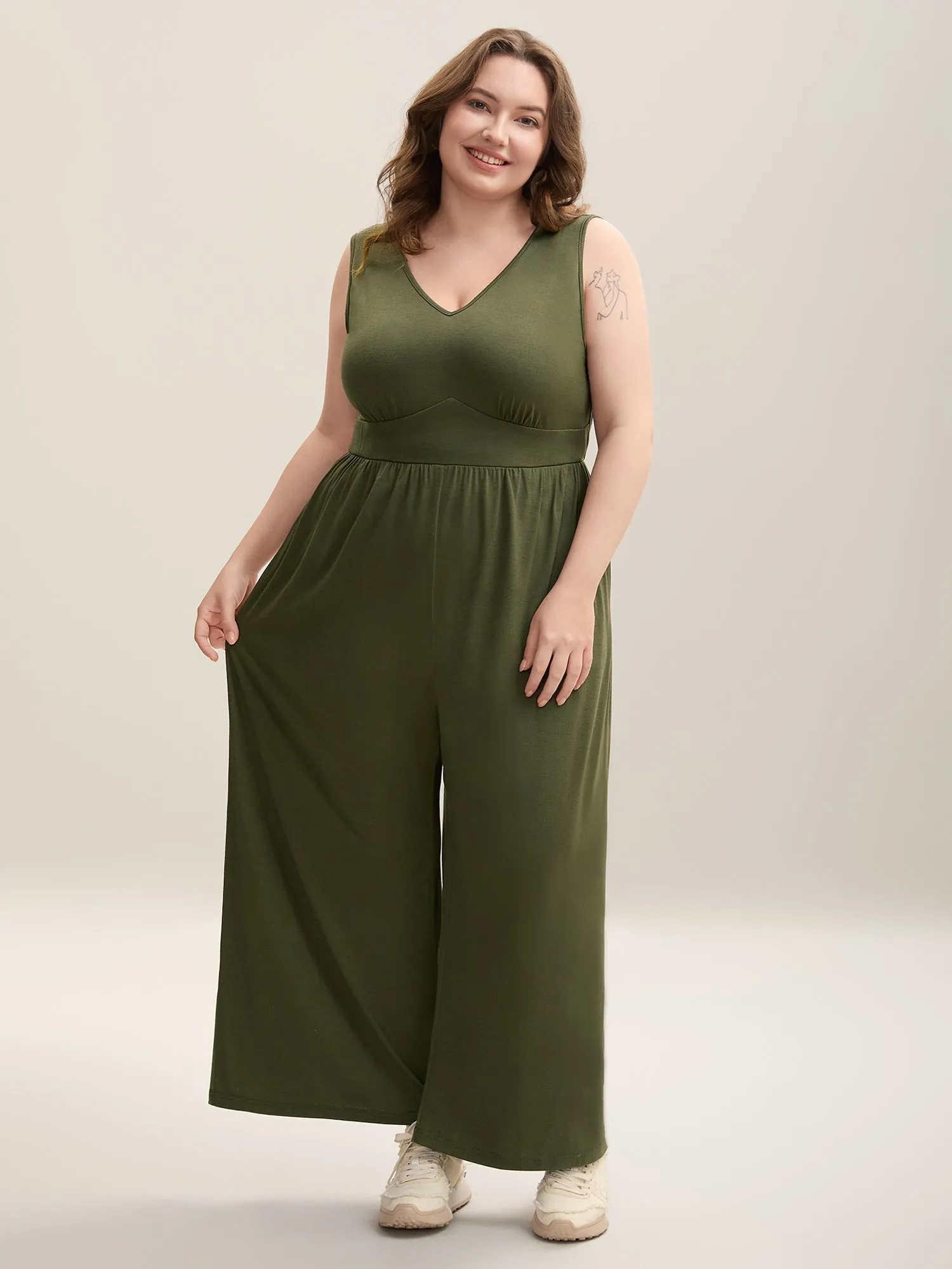 Stretchy Knit Pockets Cross Back Jumpsuit sold by Bloomchic product image thumbnail 2