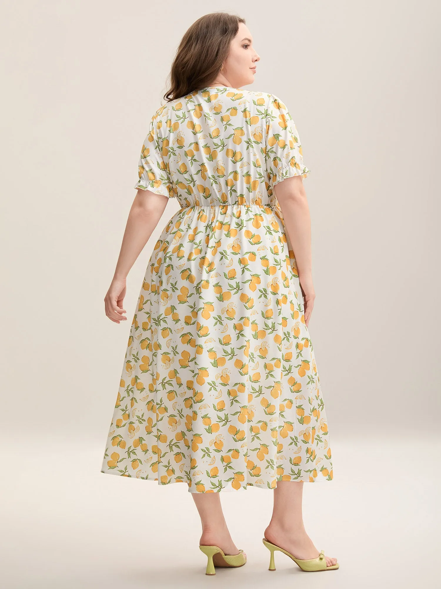 Lemon Print Surplice Stretchy Waist Midi Dress sold by Bloomchic product image thumbnail 4