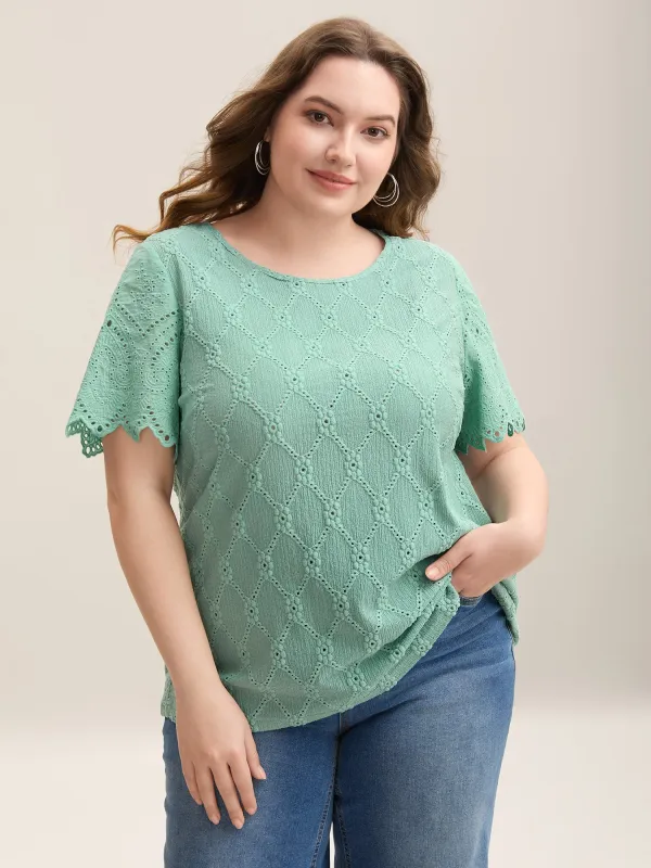 Cut-Out Textured Spliced Sleeve T-Shirt sold by Bloomchic