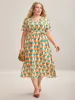 Geometric Pattern Stretchy Waist Pockets Midi Dress sold by Bloomchic