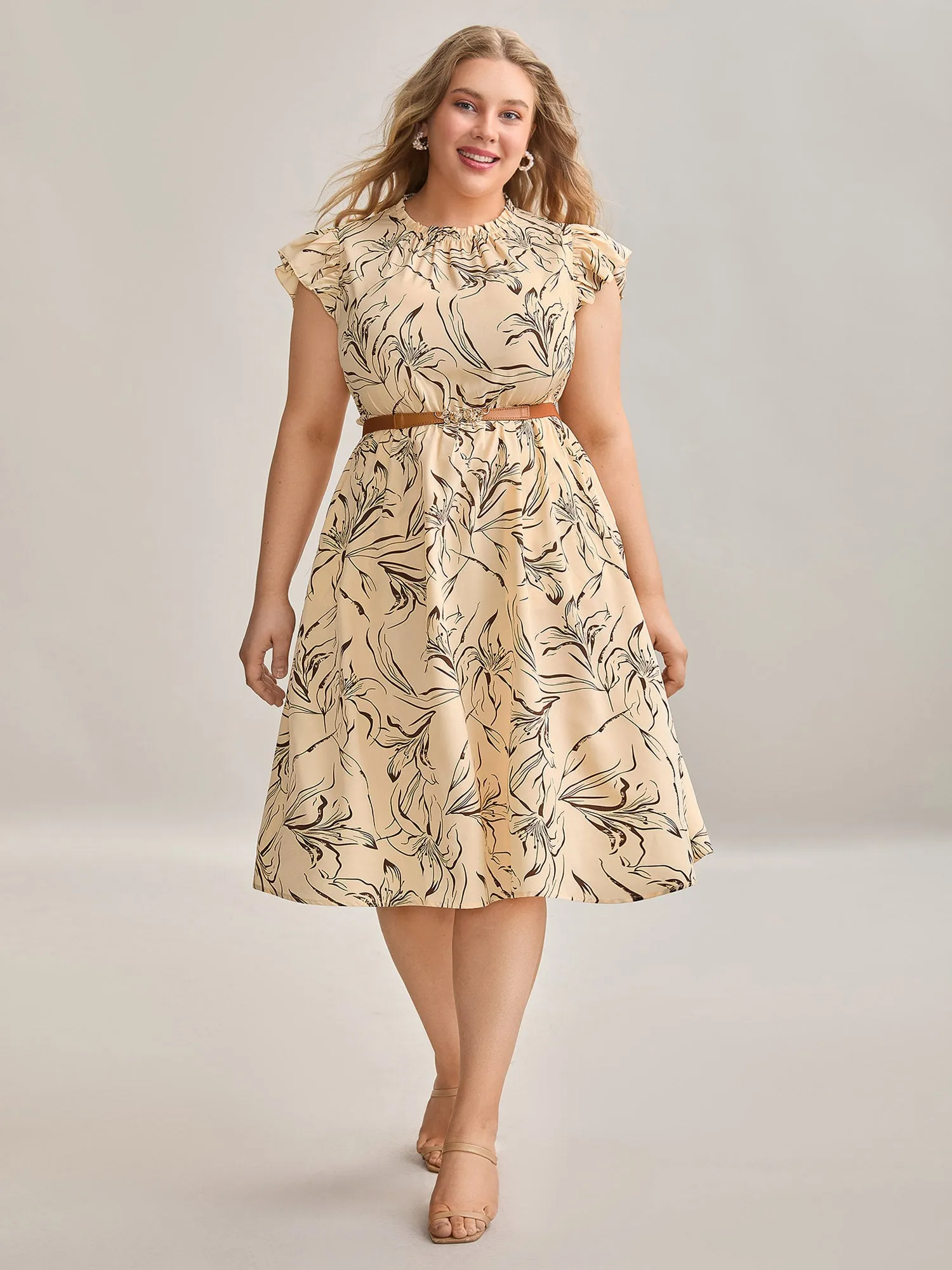 Abstract Print Mock Neck Midi Dress sold by Bloomchic