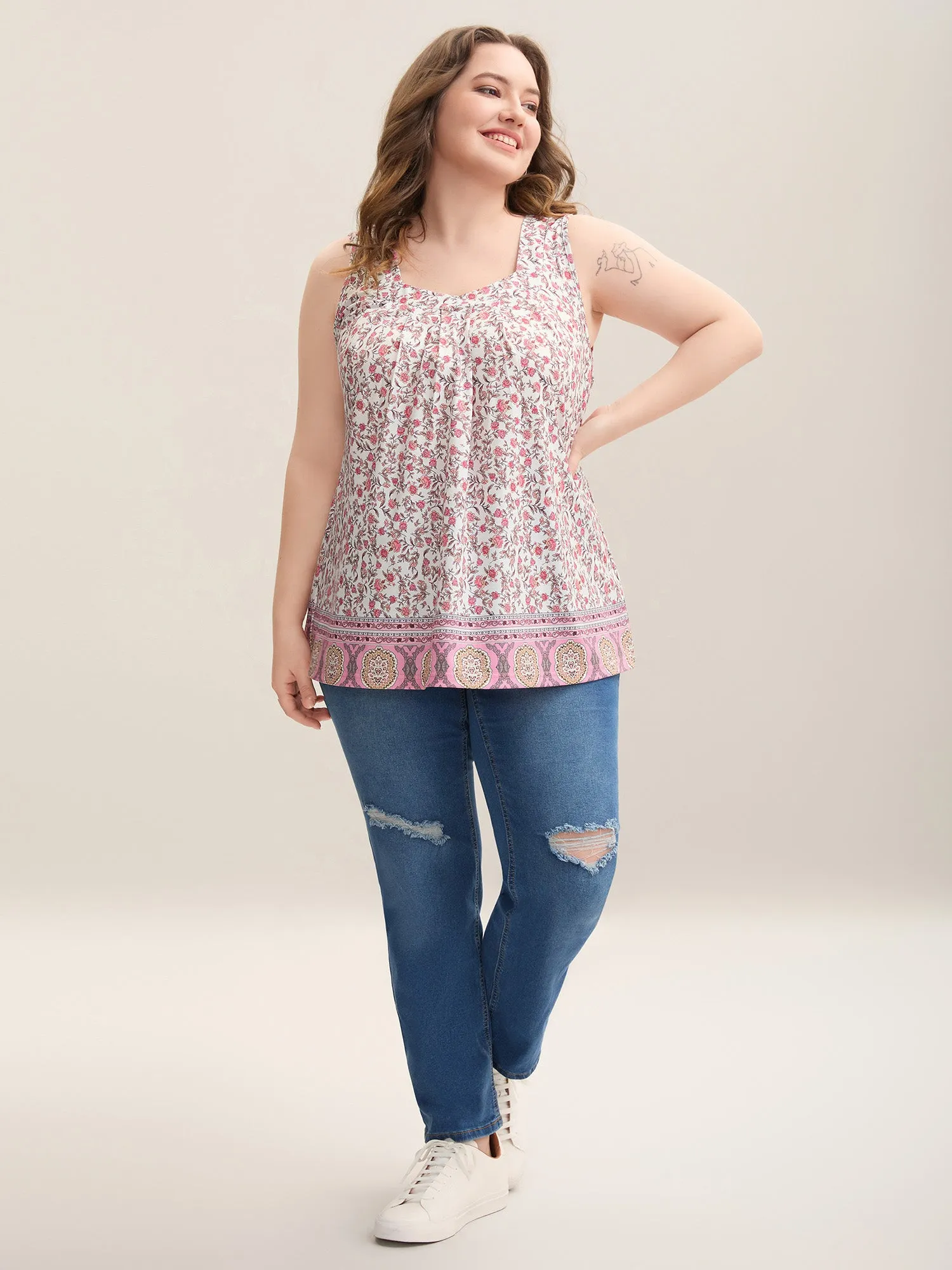 Floral Print Pleated Front Sleeveless Tank sold by Bloomchic product image thumbnail 3