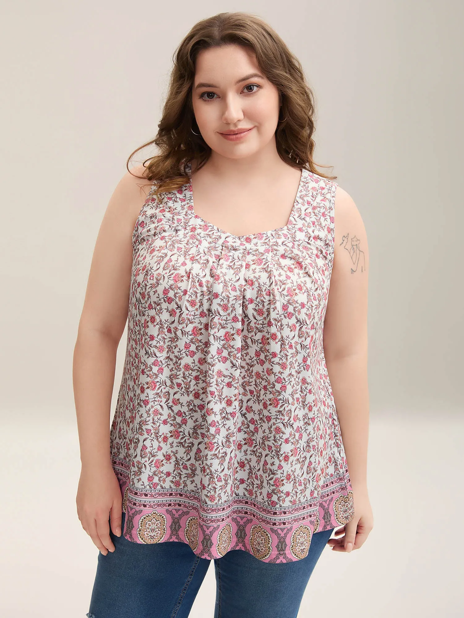 Floral Print Pleated Front Sleeveless Tank sold by Bloomchic