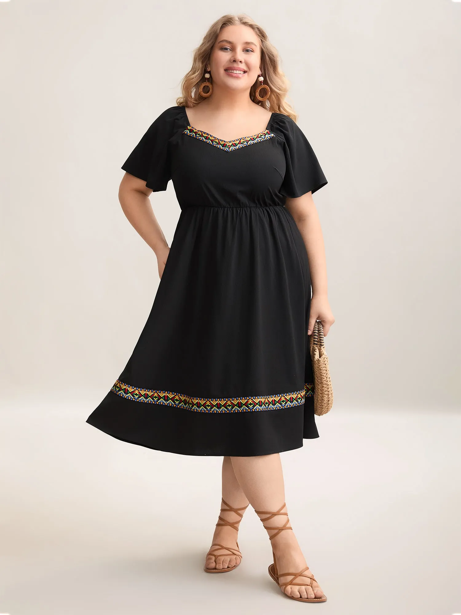 Textured Stretchy Waist Pockets Midi Dress sold by Bloomchic