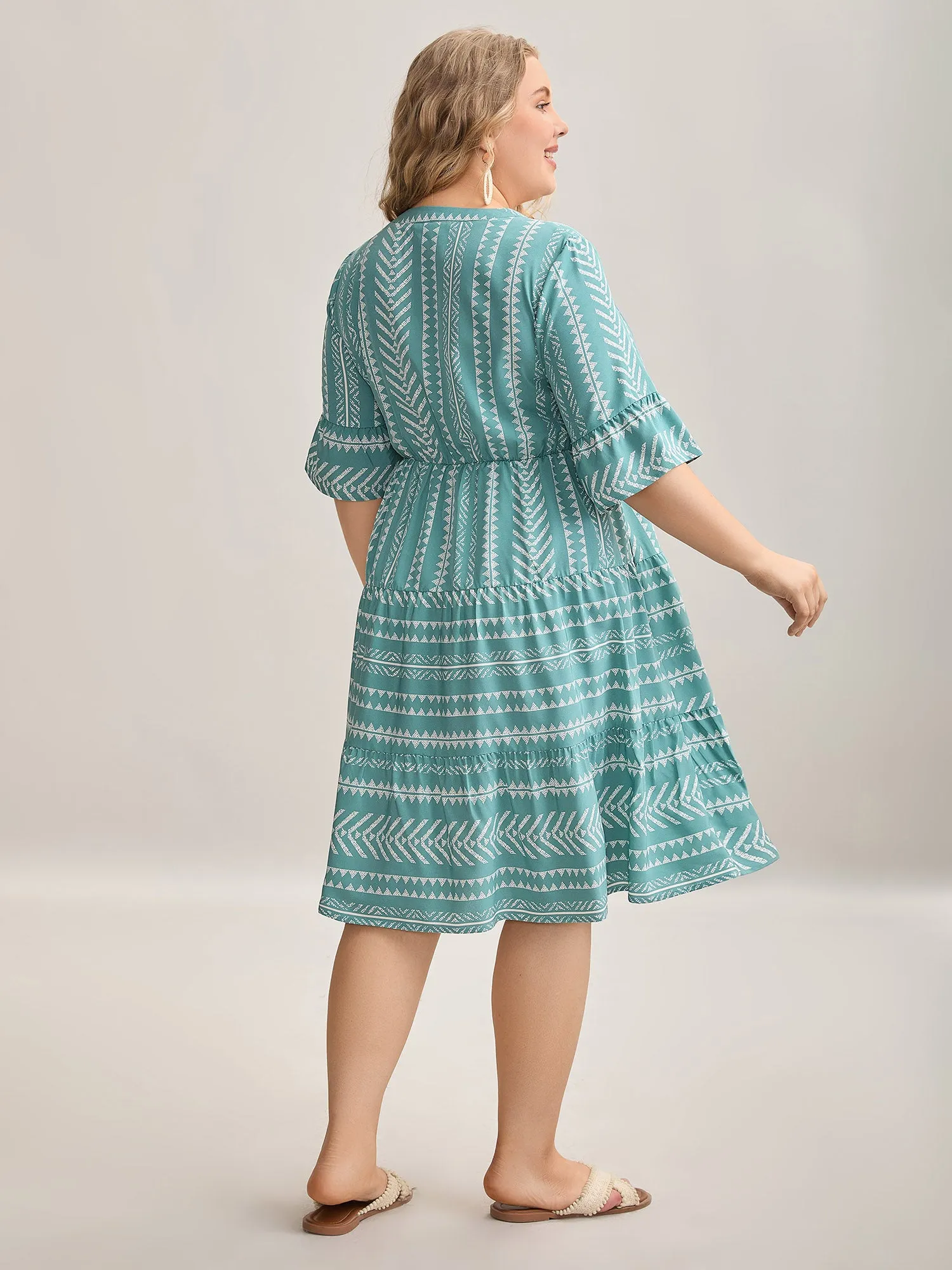 Boho Stripe Print Stretchy Waist Midi Dress sold by Bloomchic product image thumbnail 4