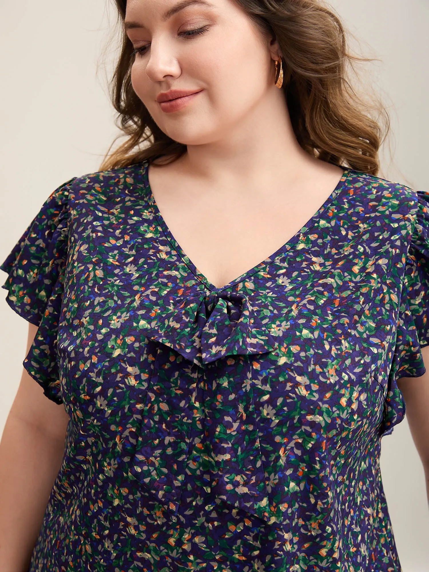 Ditsy Floral Print Asymmetrical Ruffled Sleeve Blouse sold by Bloomchic product image thumbnail 4