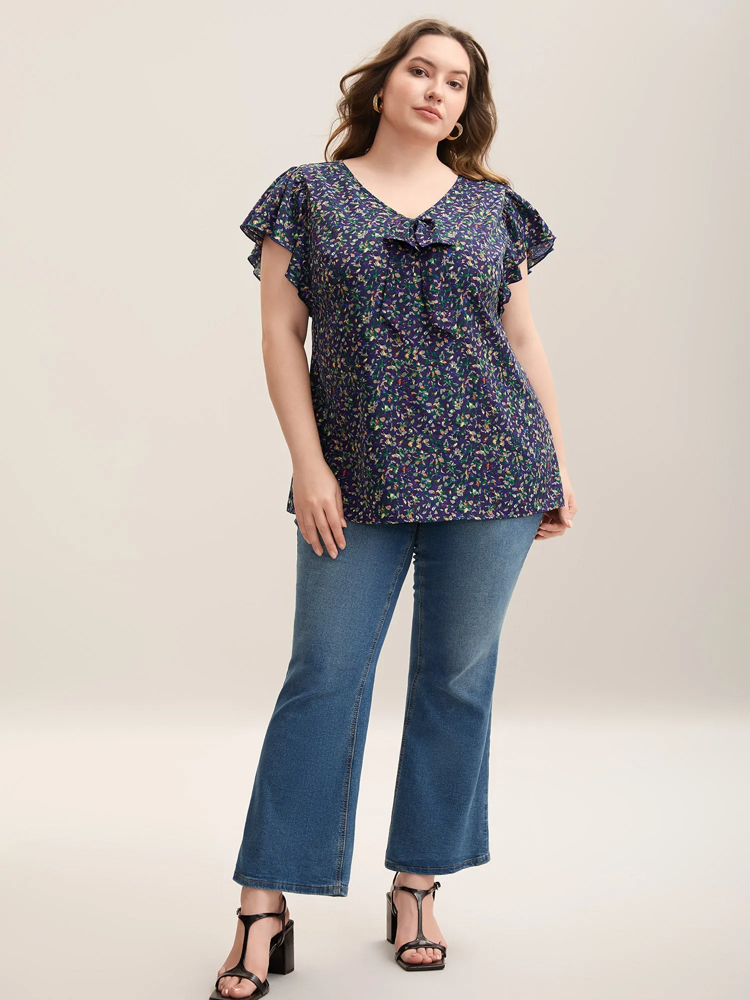 Ditsy Floral Print Asymmetrical Ruffled Sleeve Blouse sold by Bloomchic product image thumbnail 3