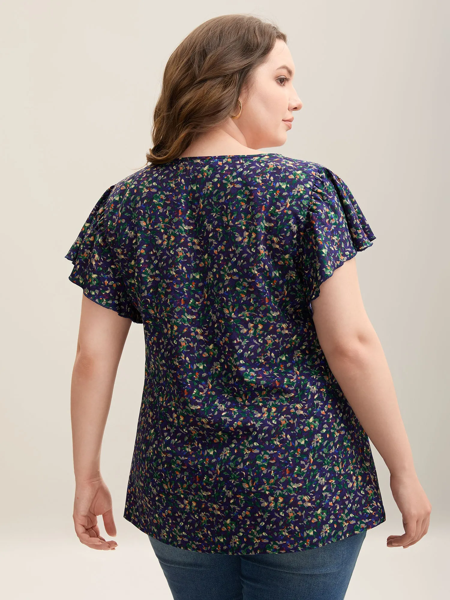 Ditsy Floral Print Asymmetrical Ruffled Sleeve Blouse sold by Bloomchic product image thumbnail 2