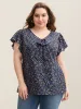 Ditsy Floral Print Asymmetrical Ruffled Sleeve Blouse sold by Bloomchic