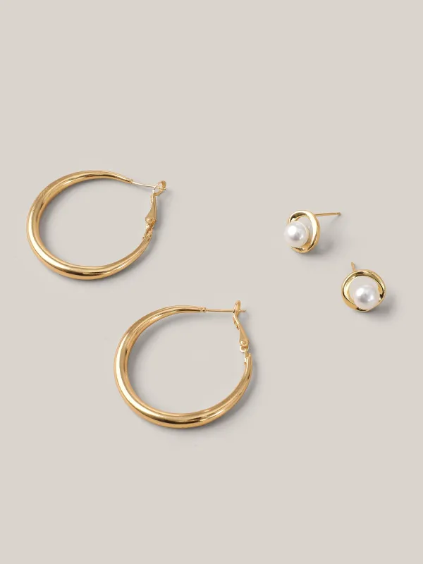Pearl Hoop Gold Tone Earrings sold by Bloomchic