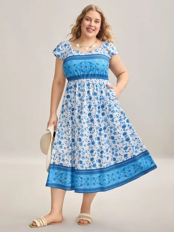 Contrast Floral Print Pockets Midi Dress sold by Bloomchic