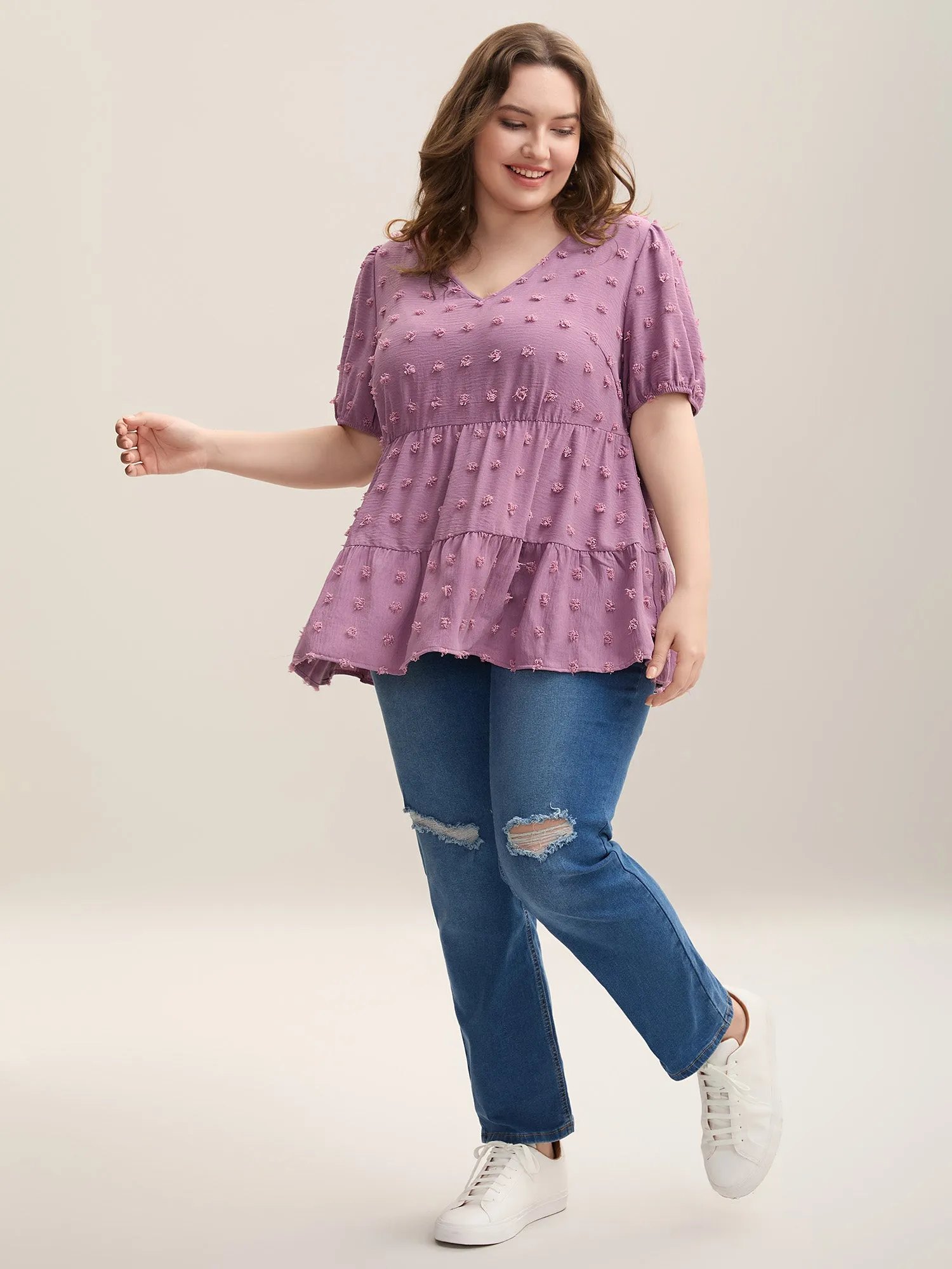 Textured Puff Sleeve Tiered Blouse sold by Bloomchic product image thumbnail 3