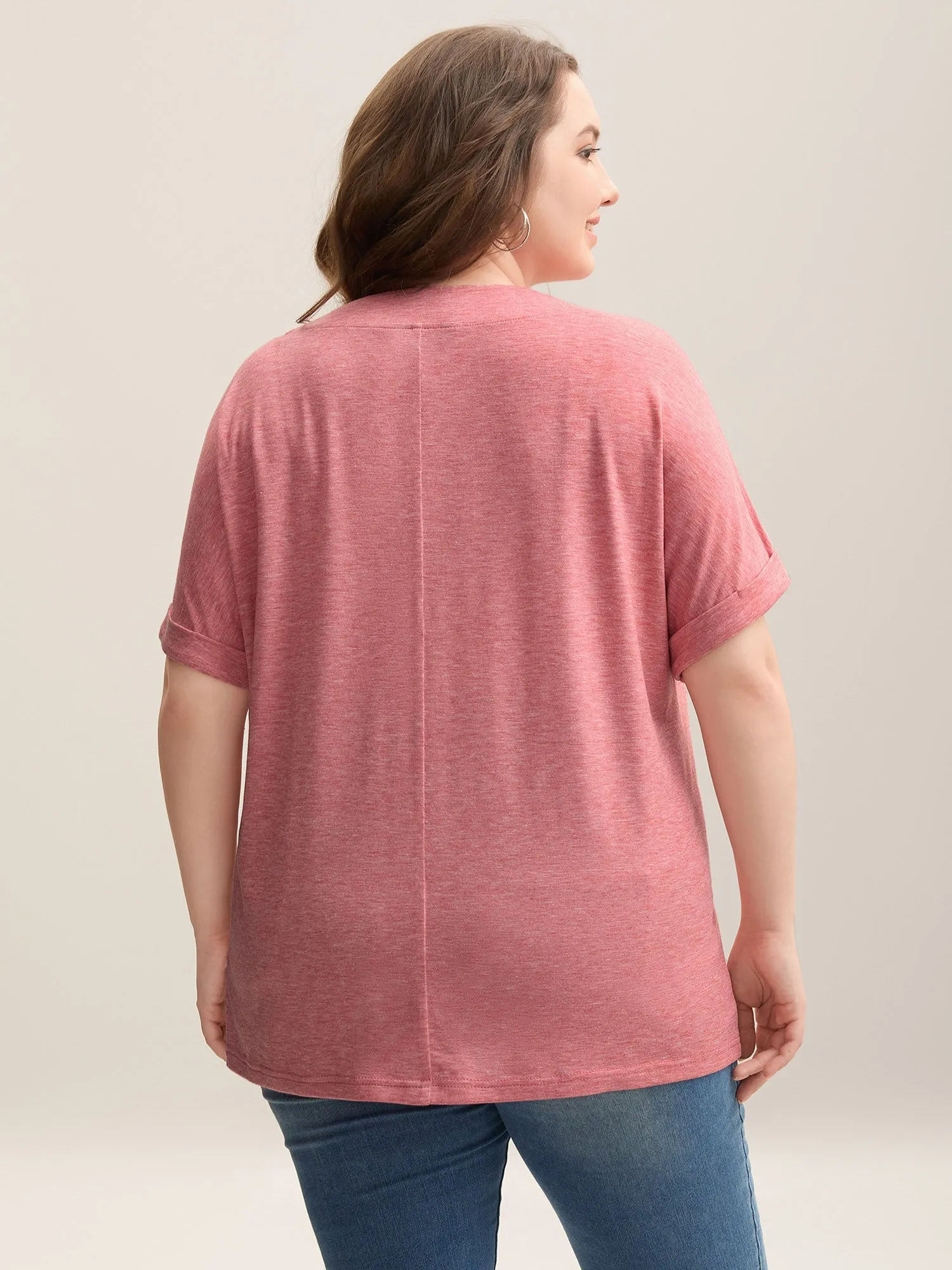 Stretchy Heathered V-Neck Solid T-Shirt sold by Bloomchic product image thumbnail 2