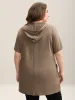 Hooded Drawstring Solid Long T-Shirt sold by Bloomchic