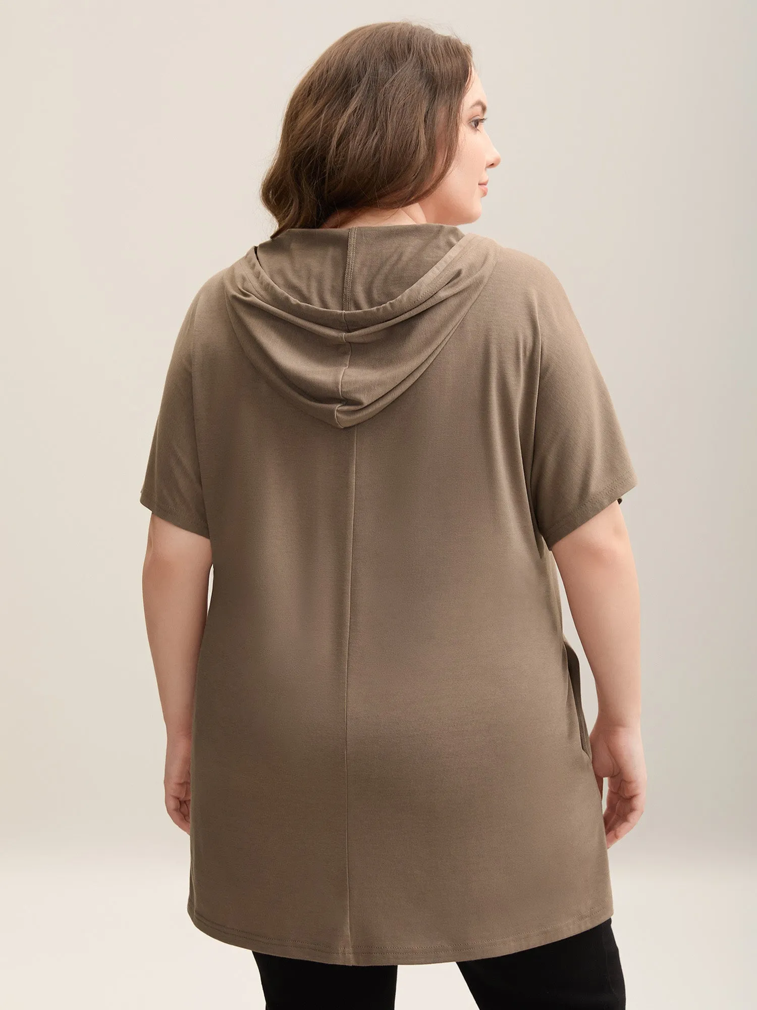 Hooded Drawstring Solid Long T-Shirt sold by Bloomchic product image thumbnail 4